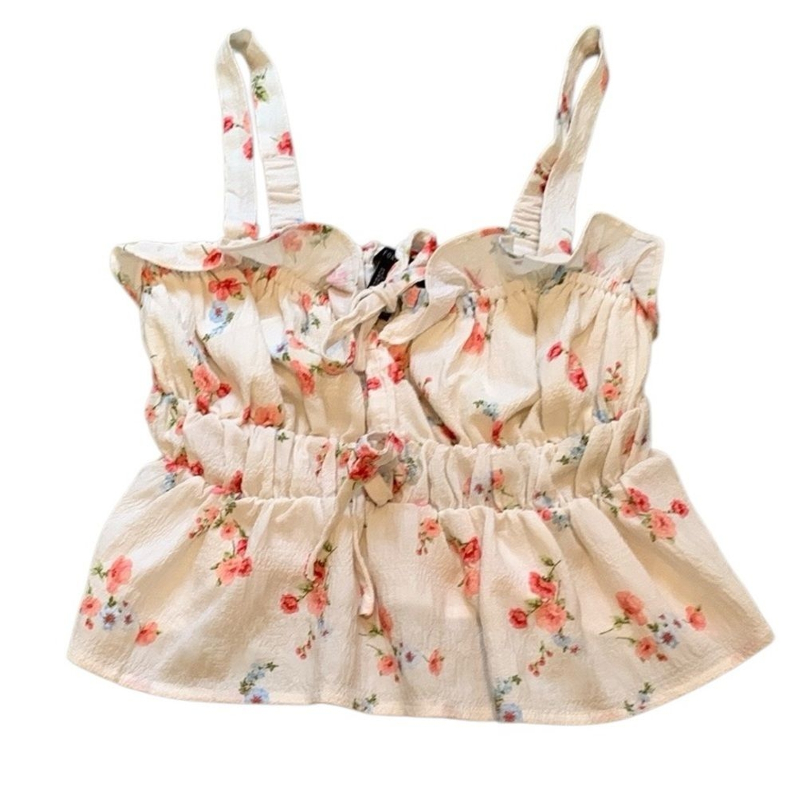 Forever 21 Floral Crop Top Tank Top Women’s Size XS Pink Smocked Ruched