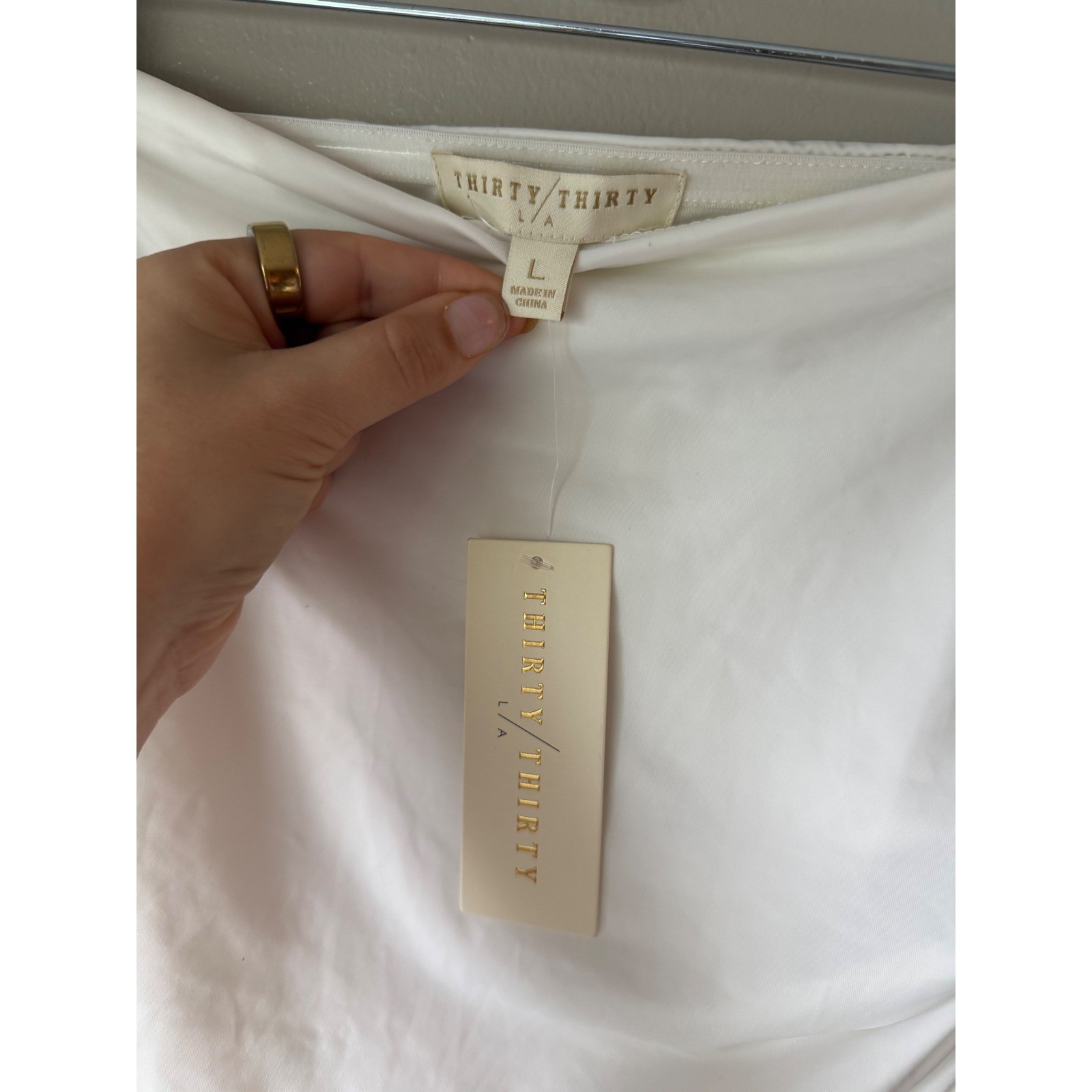 Thirty Thirty LA White Ruched Ruffle Asymmetrical Tube Top Large NWT