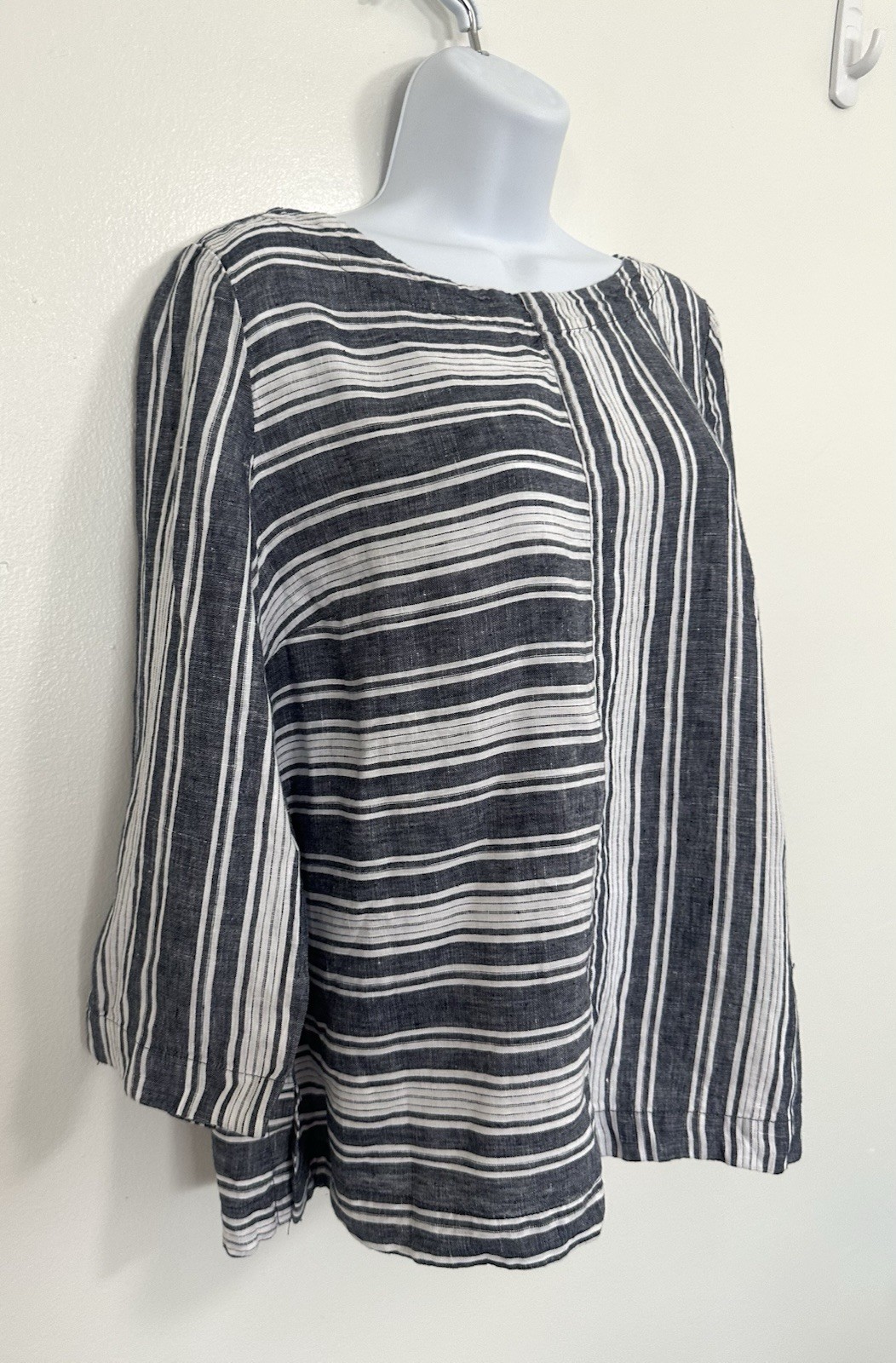 Charter Club/ Macy’s Boho Linen Striped Top M Tunic Hippie Beach Resort Cruise
