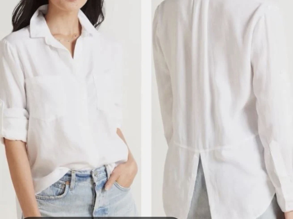 Anthropologie Cloth & Stone White Split-Back Button-Down Linen Shirt size XS