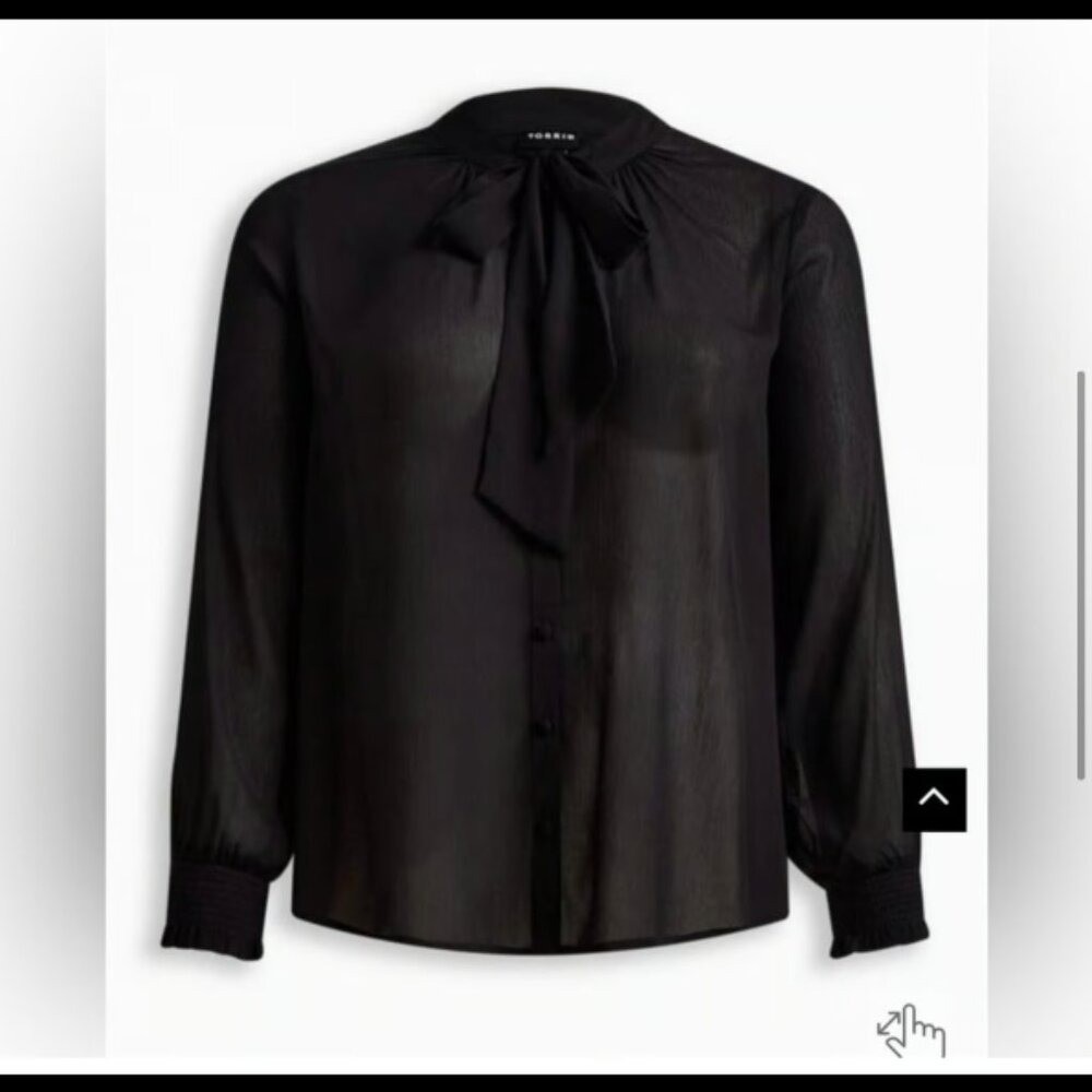 Torrid Black Georgette Bow Tie Blouse Long Sleeve Smocked Cuff Top 3X