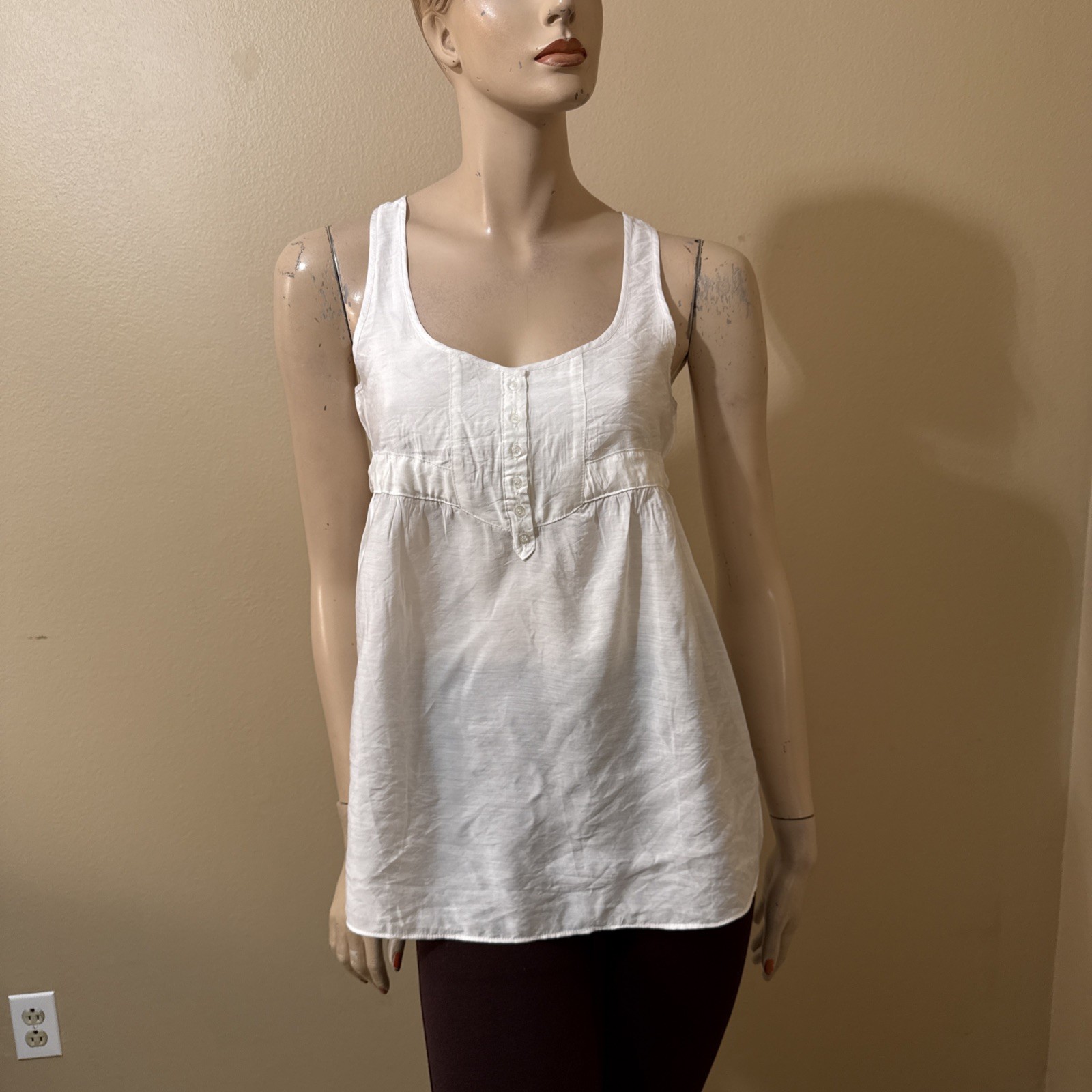 Women’s White Rayon Casual Summer Open Sheer Button Tied Size M Blouse Top Tunic