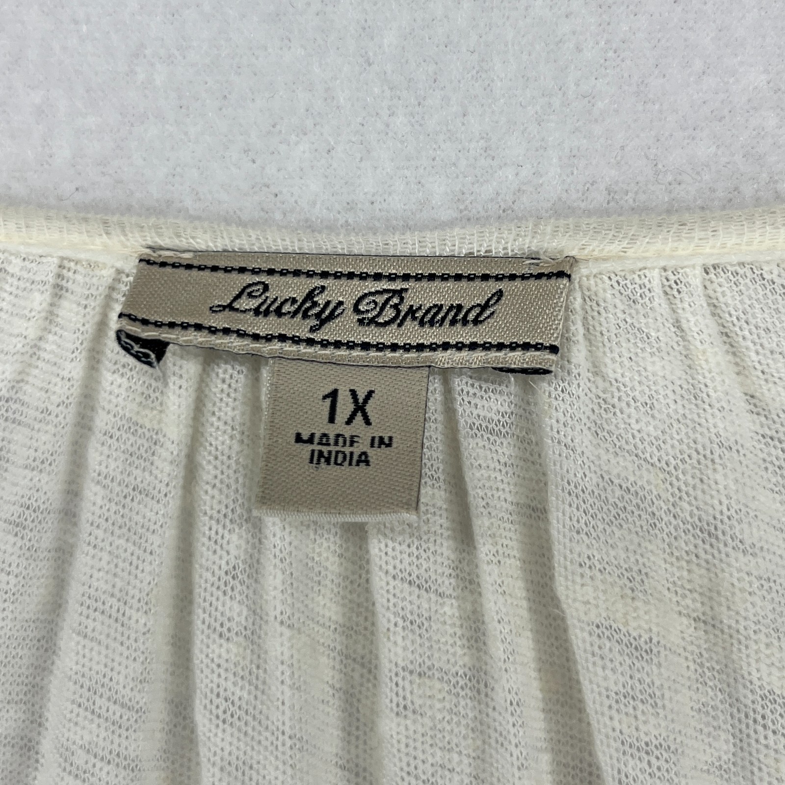 LUCKY BRAND Top 1X Plus Boho Peasant Tunic Tassel Tie Slub Linen Blend Off White