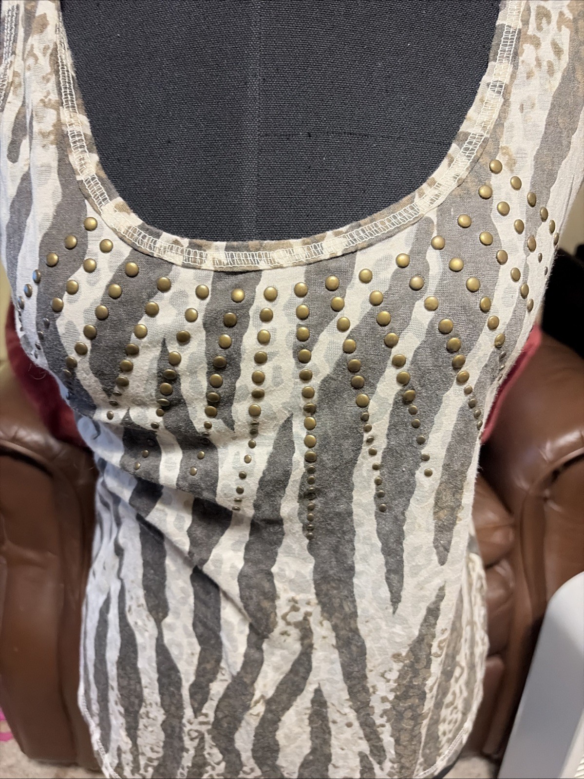 Boho Motto Daytrip Racerback Tank Top Women’s L Zebra Print Tank Top Withstuds