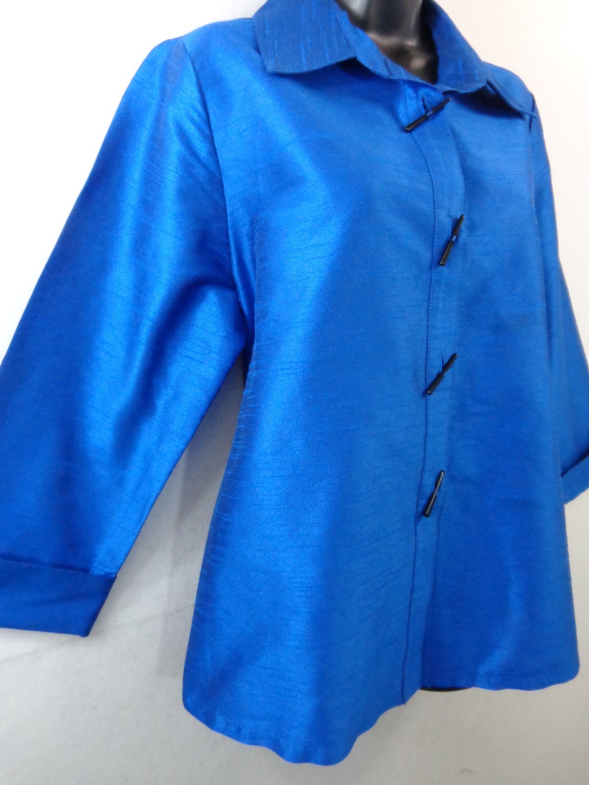 IC By Connie K Blouse Women’s L Blue Toggle Front Collared Tunic Top 3/4 Sleeve