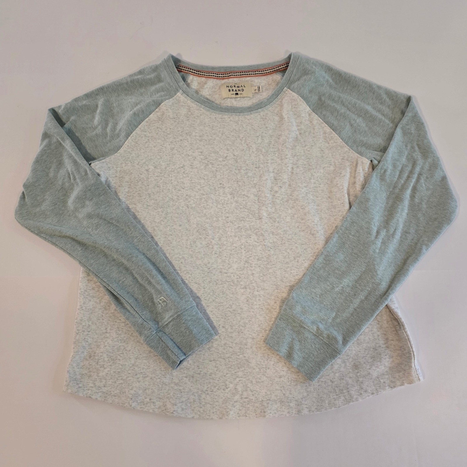 The Normal Brand Womens Raglan Long Sleeve Shirt Gray Blue/Green Bear Logo Large