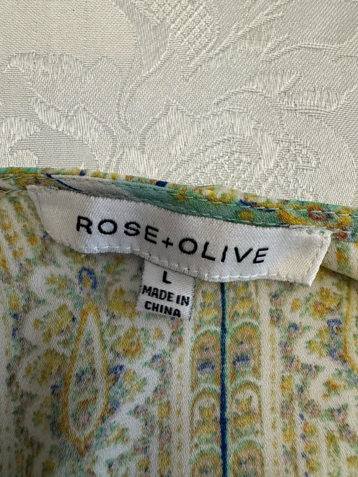 Rose + Olive Size Large Sheer Sleeveless Blouse Mint Green Yellow Boho Flowy