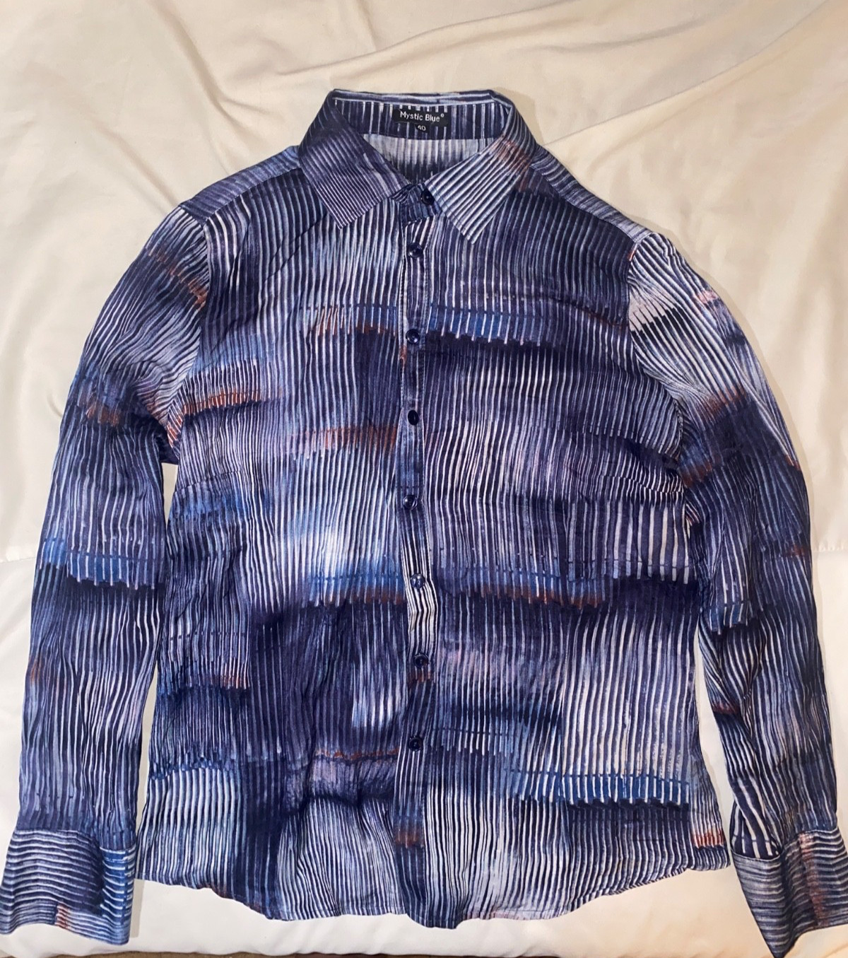 Cyber Y2K style Women’s Long Sleeve Collared Cotton Silk Mystic Blue Medium M