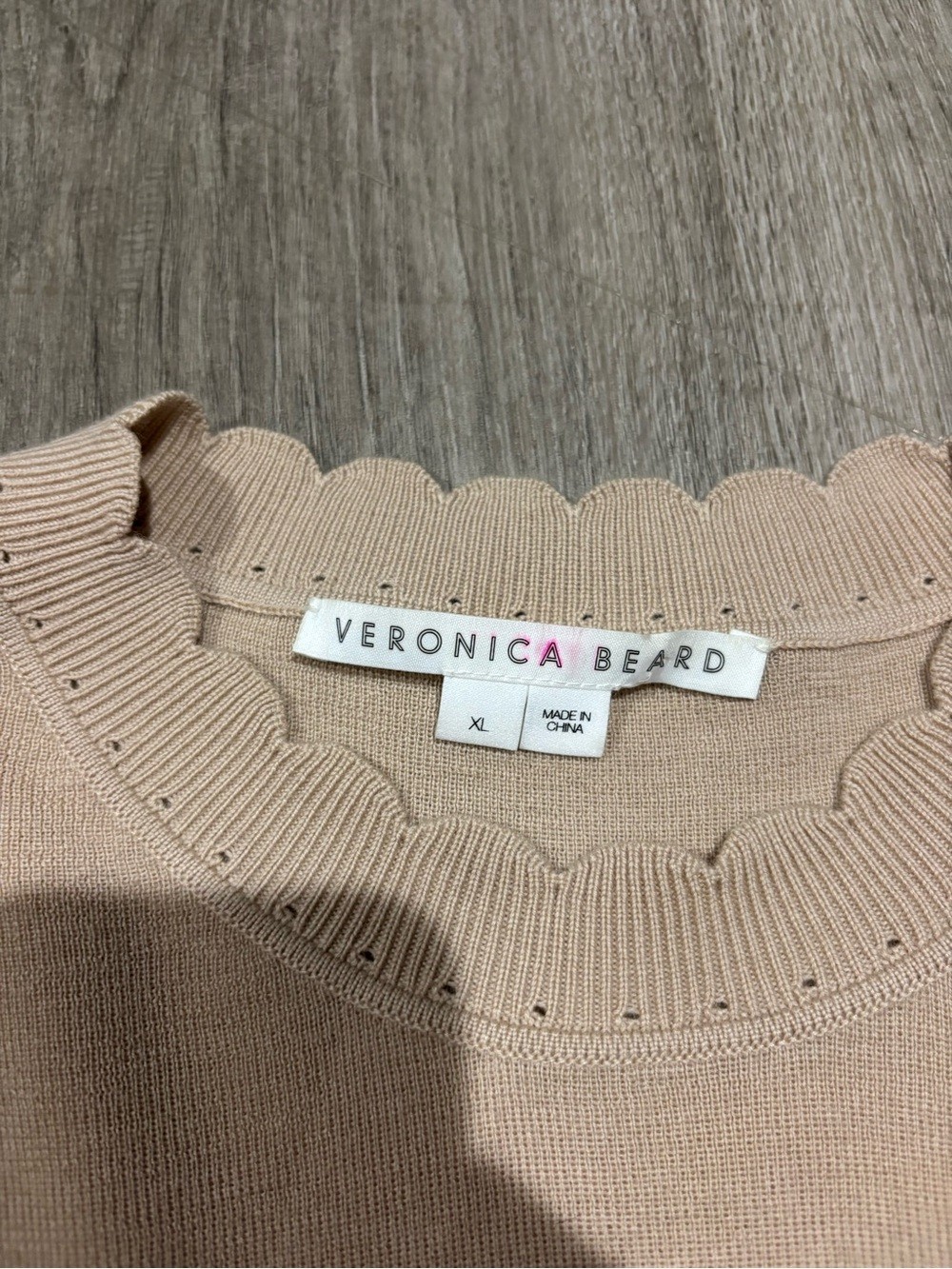Veronica Beard Steffi Mixed Media Merino Wool Blend Top In Oatmeal Size XL