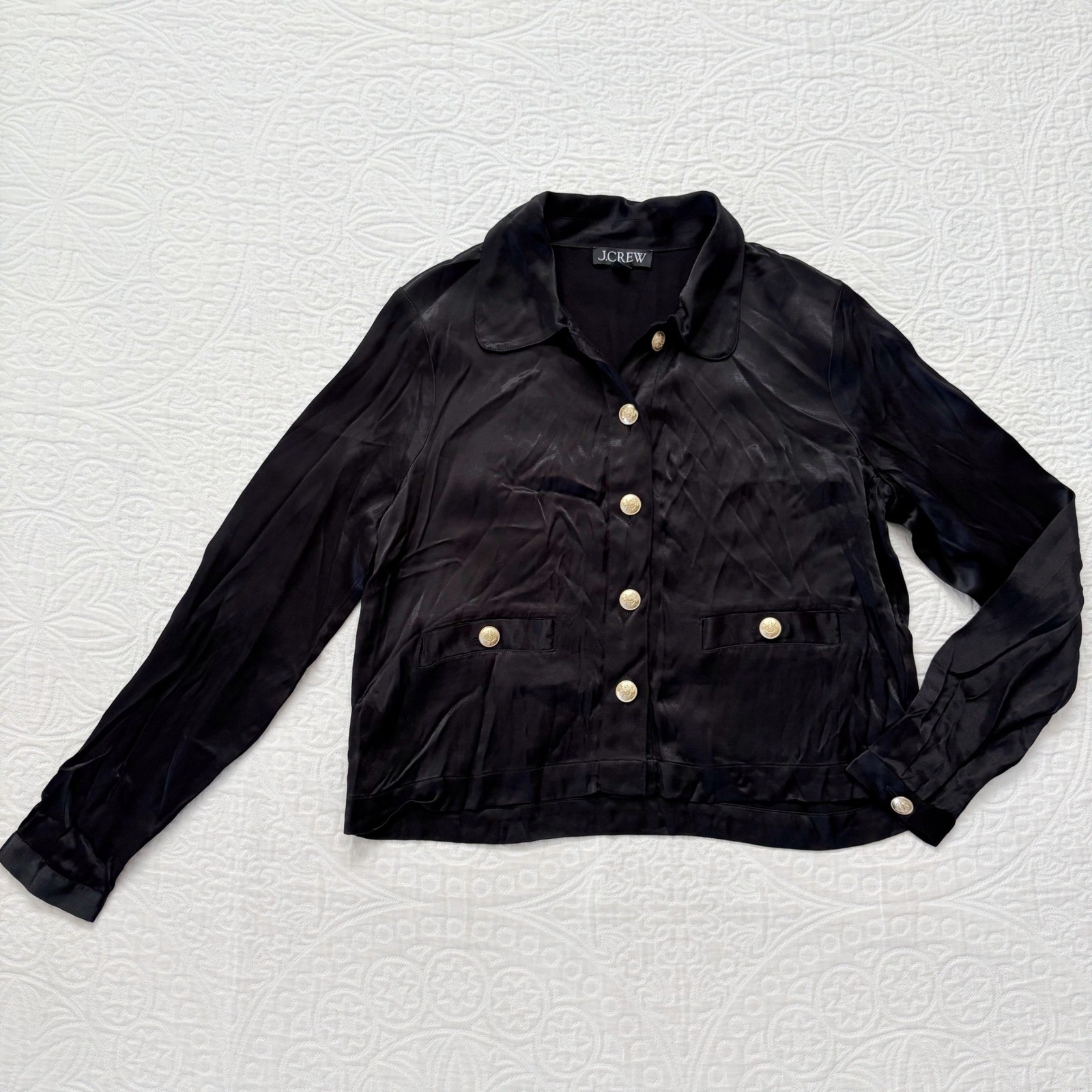 J.Crew Lady’s Luster Crepe Shirt-Jacket, Satin Black XS