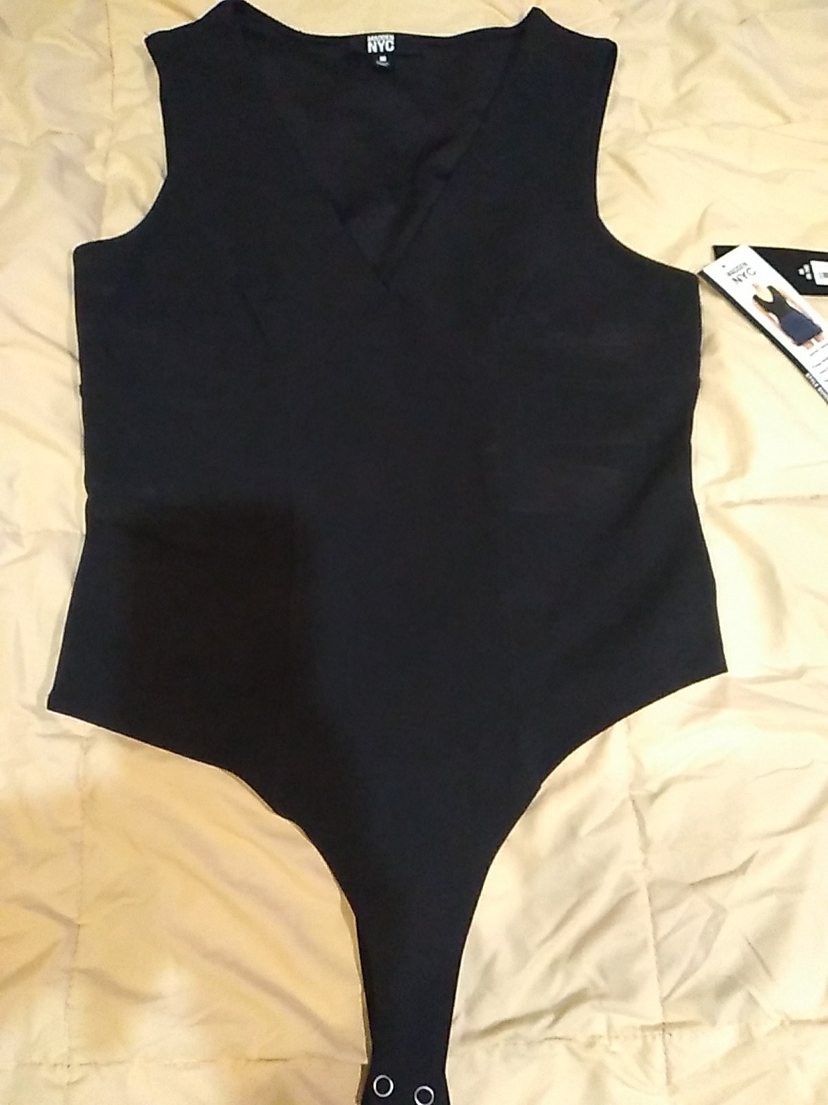 Madden NYC Black Beauty Plunged Neck Line Thong Back Bodysuit! Medium