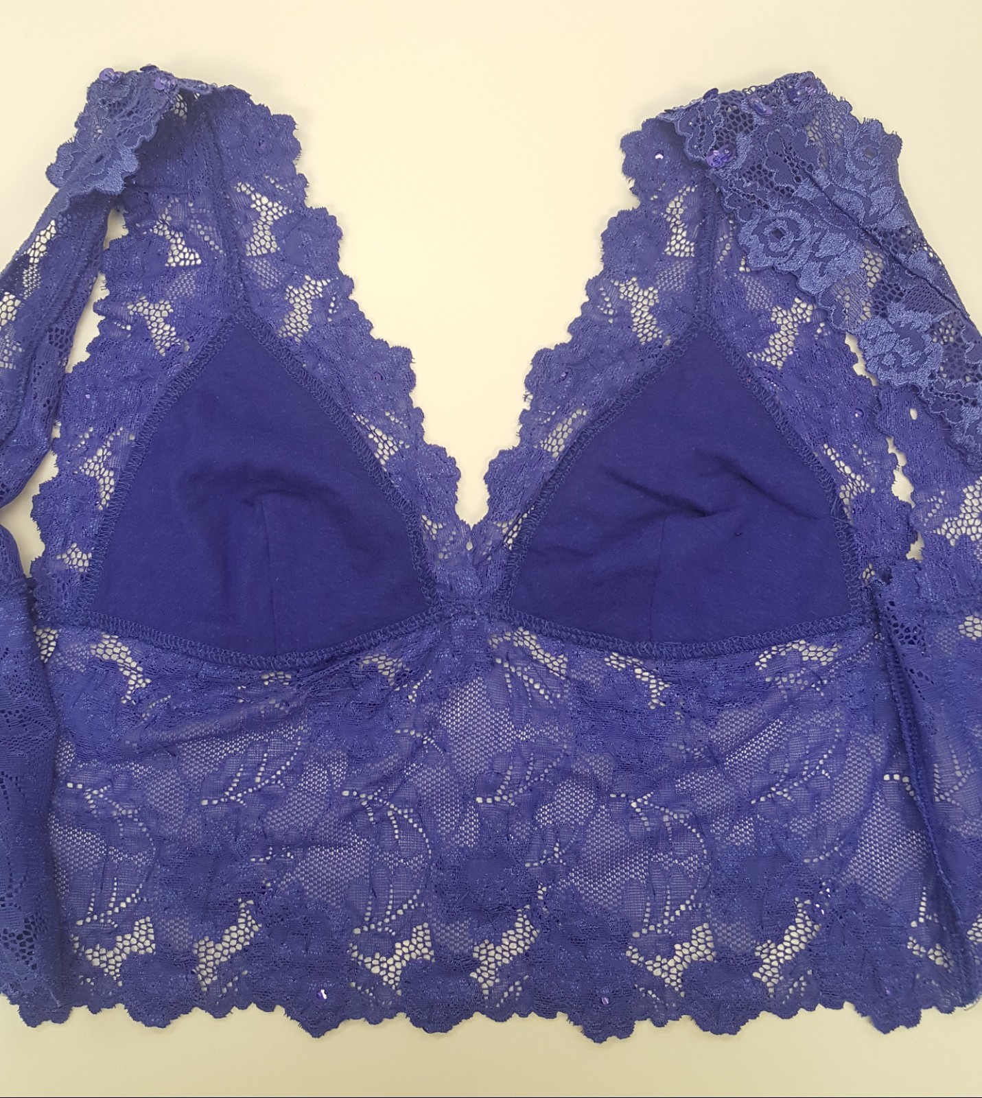 Blue color hand decorated crop top cami tank blouse lace with sequins & beads