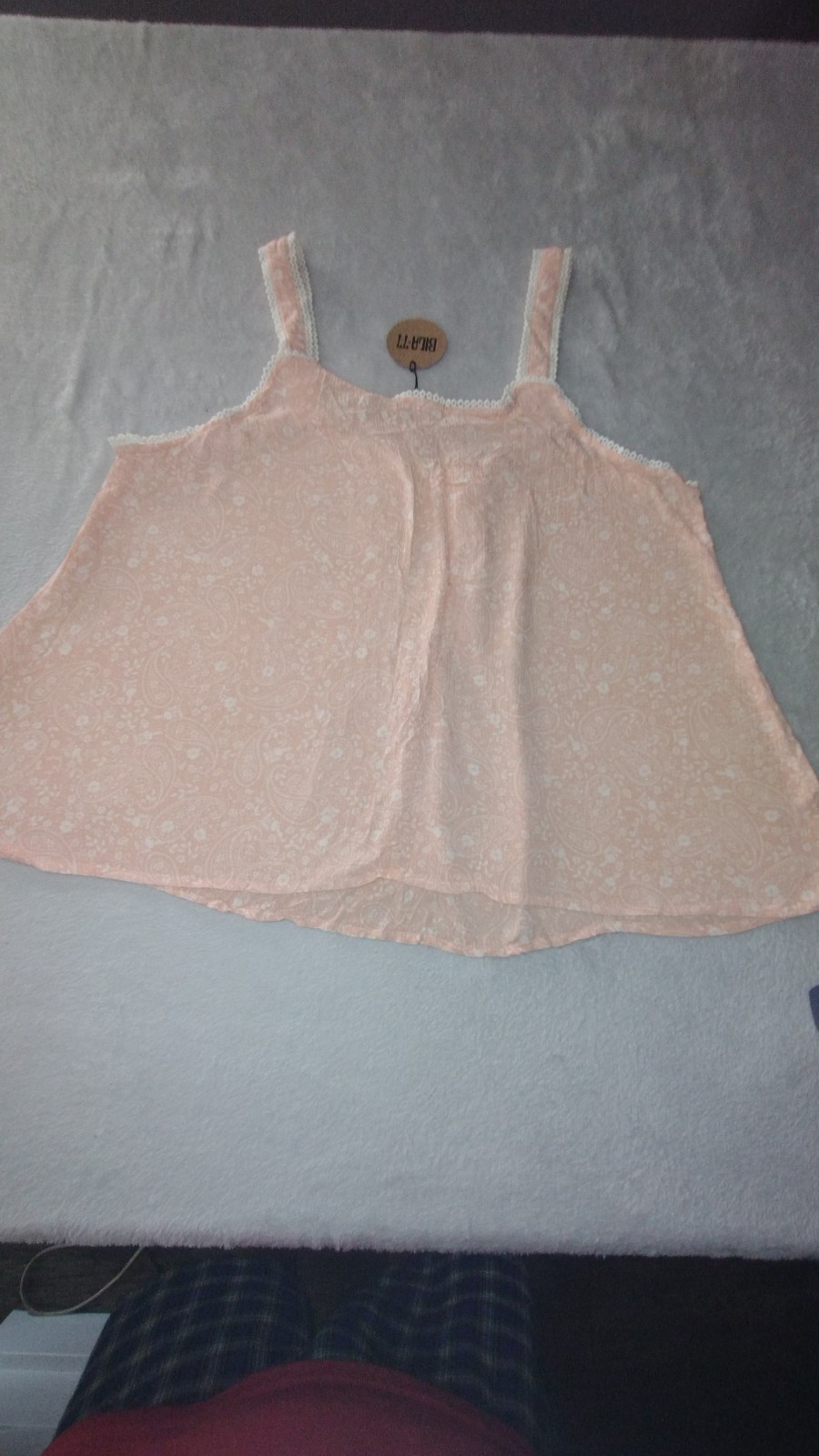 BILA 77 Boho Tank Top Camisole Pink Paisley Lace Trim Pintuck Babydoll Cute