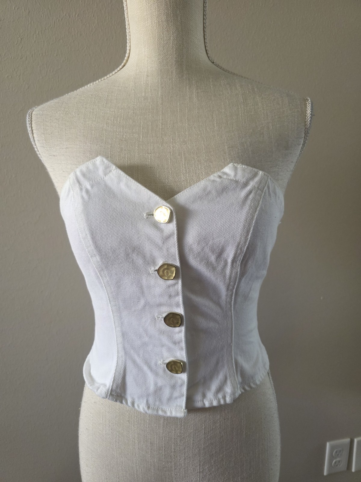 Future Collective with Jenee Naylor White Button Front Denim Corset Top XXS