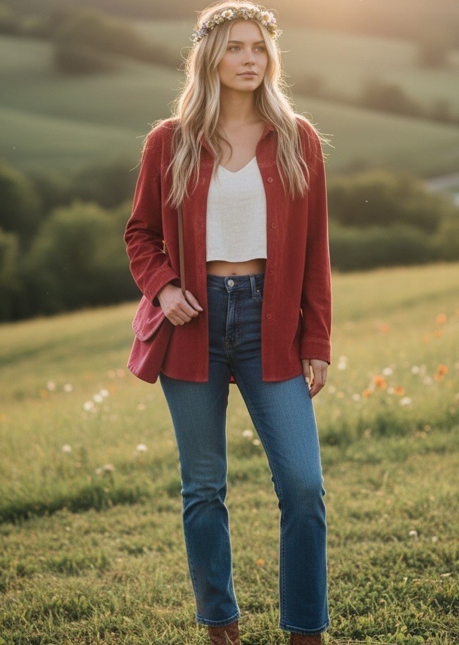 Vintage Red Genuine Suede Leather Shirt Jacket Women’s M Retro Western Boho 90s