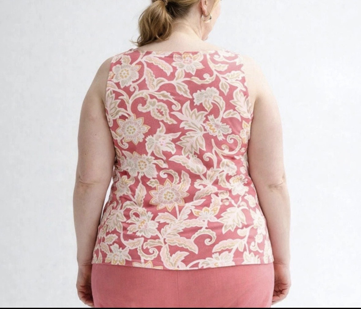 Plus Size Croft & Barrow Floral Bateau Neck Tank Top Coral Pink 3X Cotton New