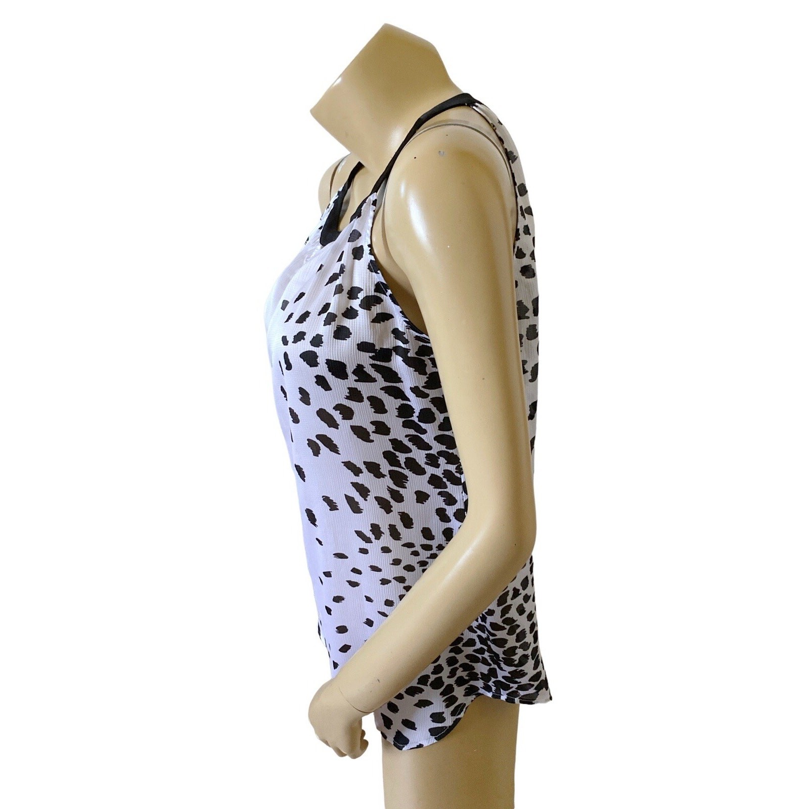 New York & Company Medium Black White Sheer Sleeveless Keyhole Neck Blouse Top