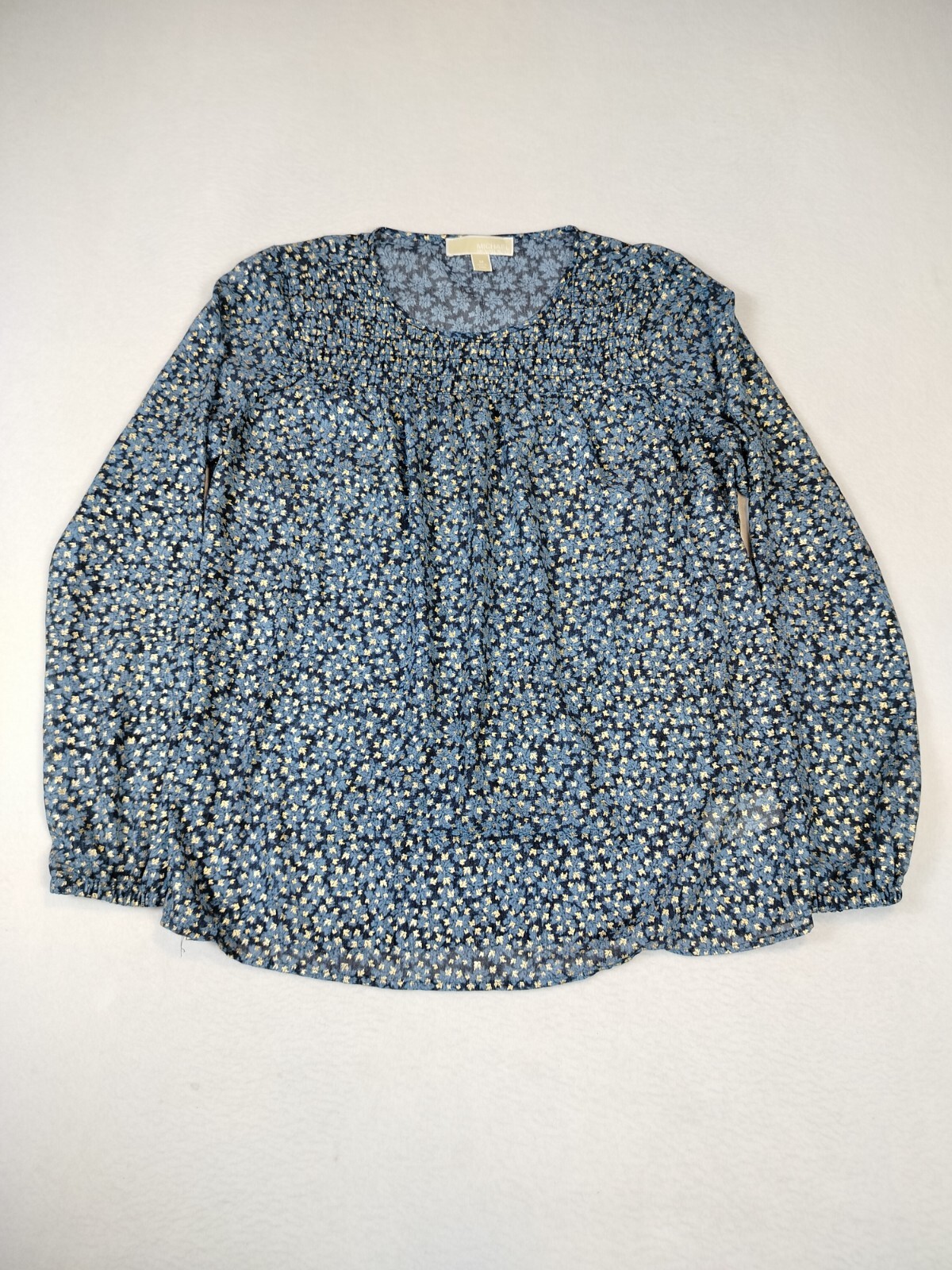 Michael Michael Kors Blouse Women’s Blue Gold Leaf Floral Classiccore Normcore