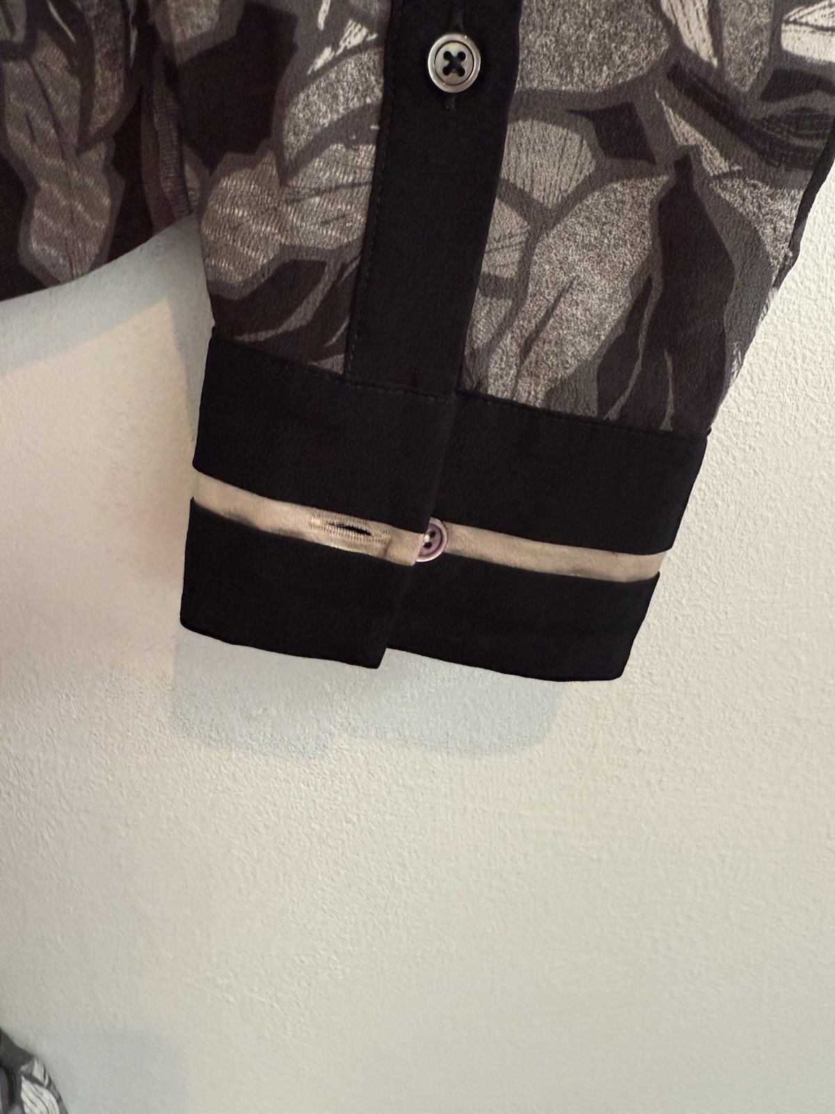 Paul Smith Blouse Womens XL Extra Large 46 Black Grey Floral Shirt Silk