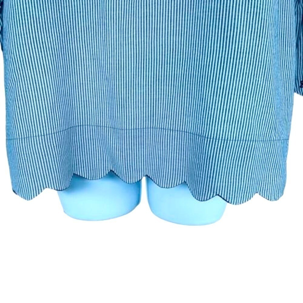 Preswick & Moore Black & White Pinstripe Scalloped Hem Oversized Blouse SZ M /L