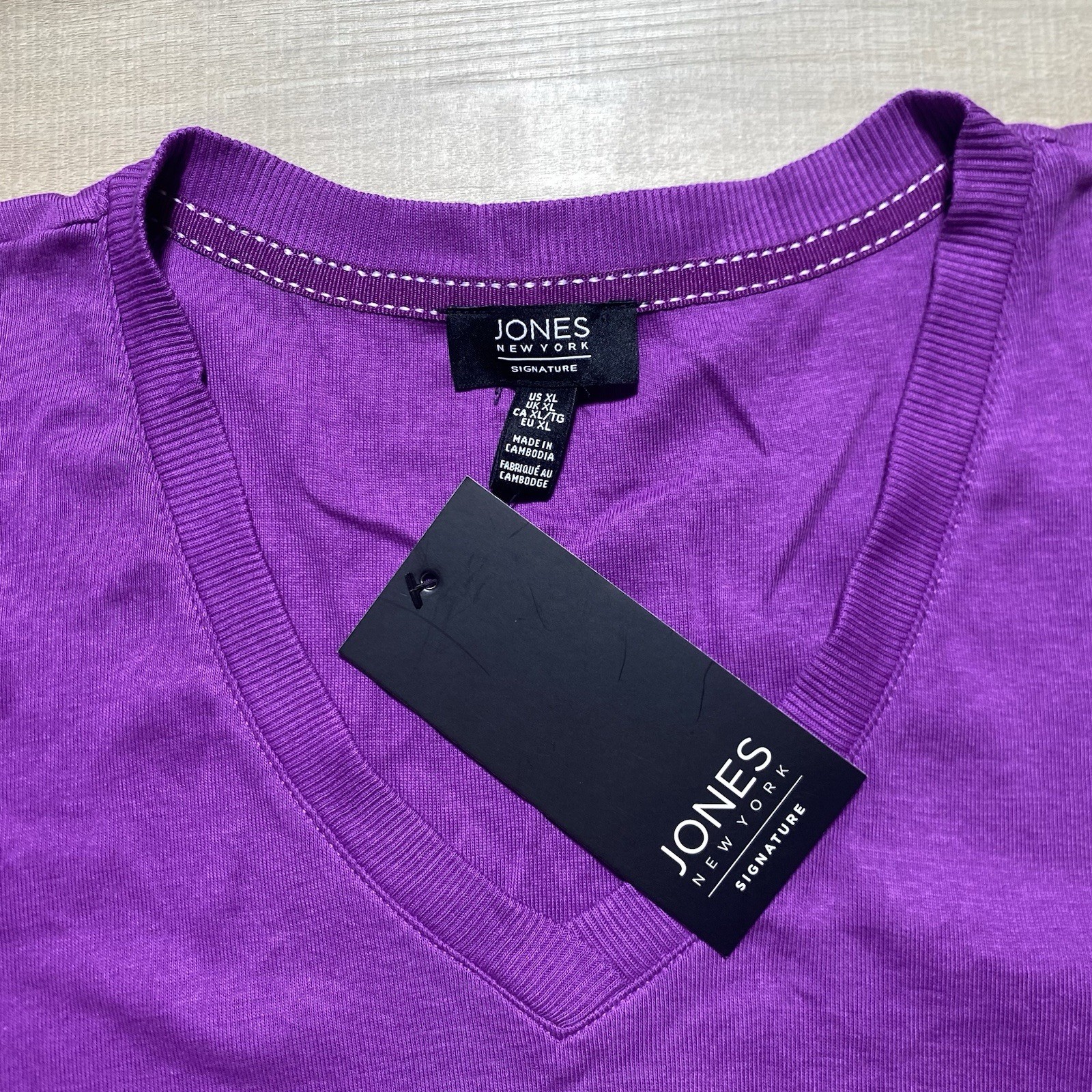 Jones New York Women’s V-Neck Short Sleeve Top Size XL Sparkling Grape
