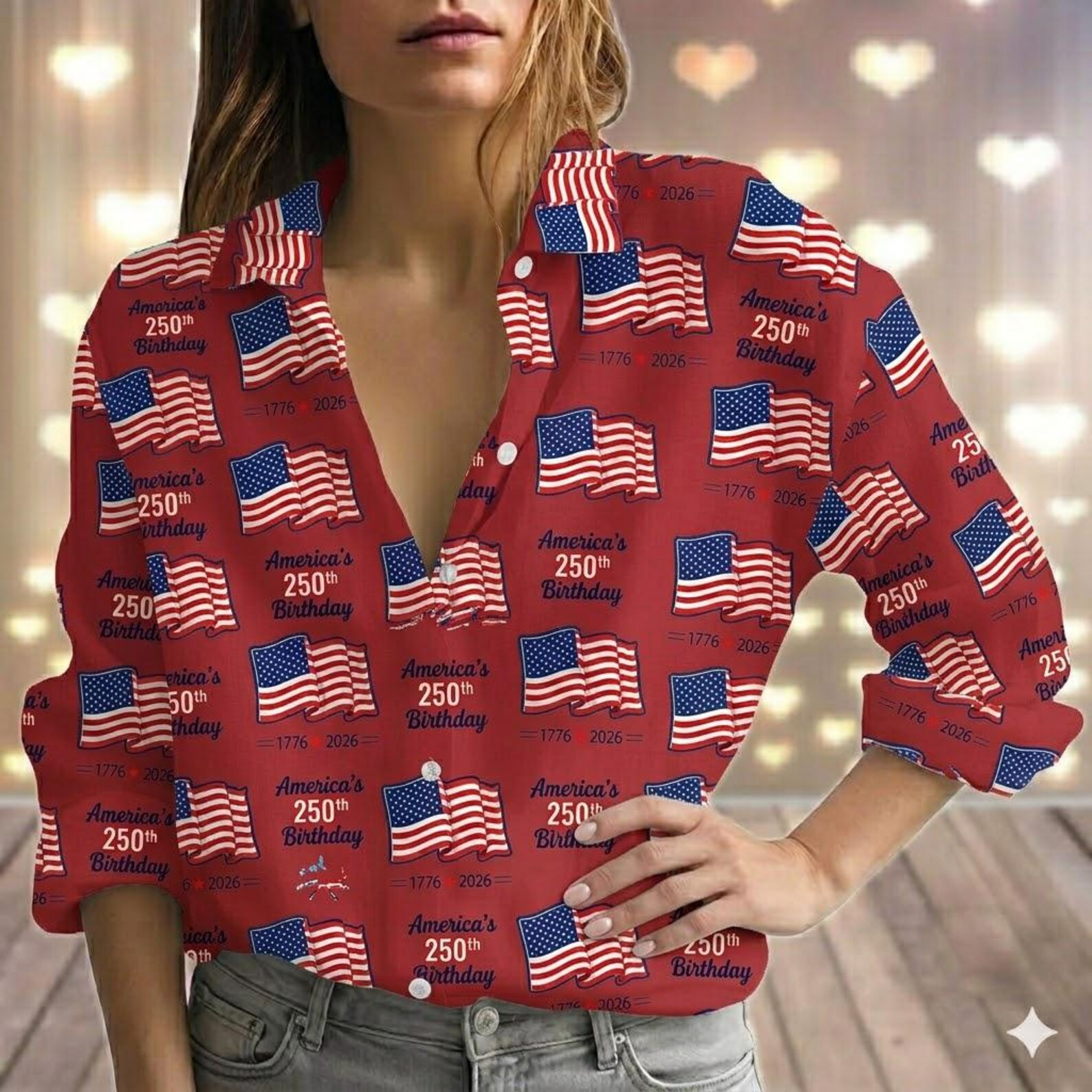 America’s 250th Birthday Blouse, USA Semiquincentennial Look Shirt