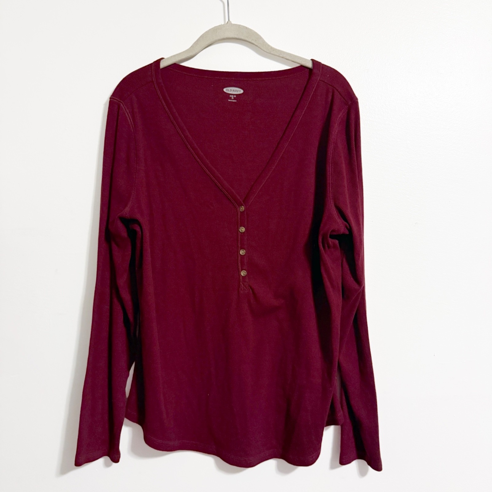 Old Navy Burgundy Slim Fit Ribbed Henley Size Extra Large