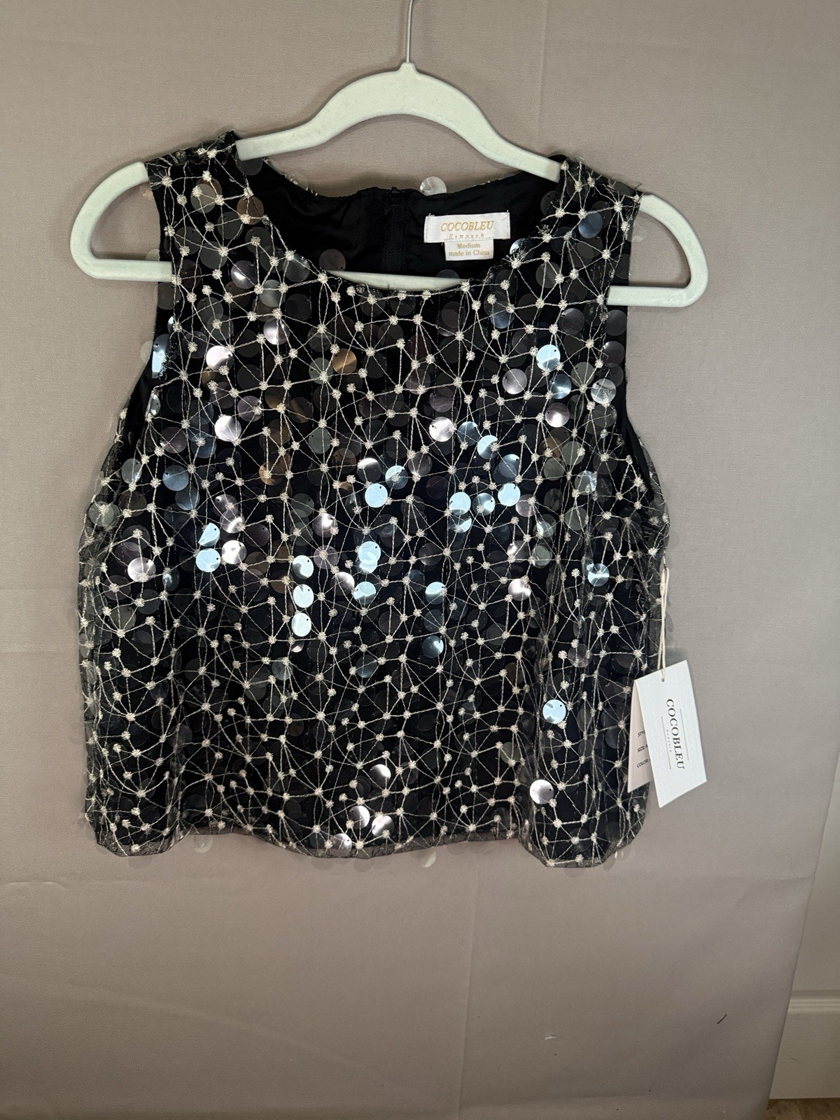 Cocoblue Sequin Crop Sleeveless Top Elegant Glam Party Shiny Disco Size Medium