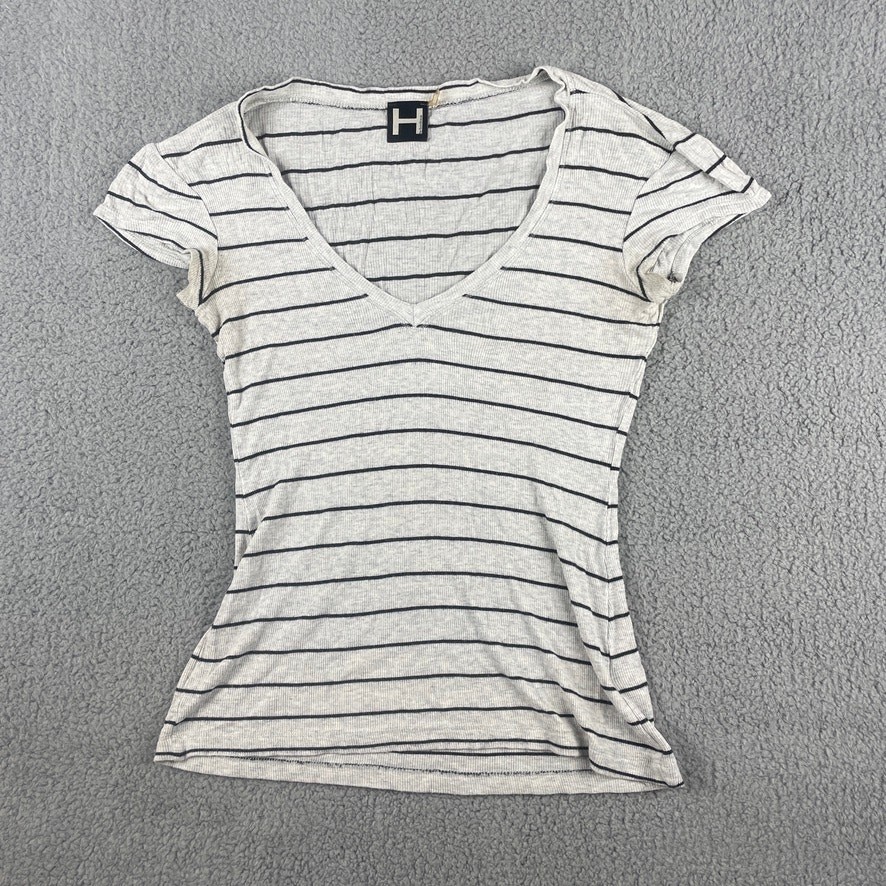 H by Bordeaux Women’s Gray Black V-Neck Rayoon Spandex Short Sleeved Shirt