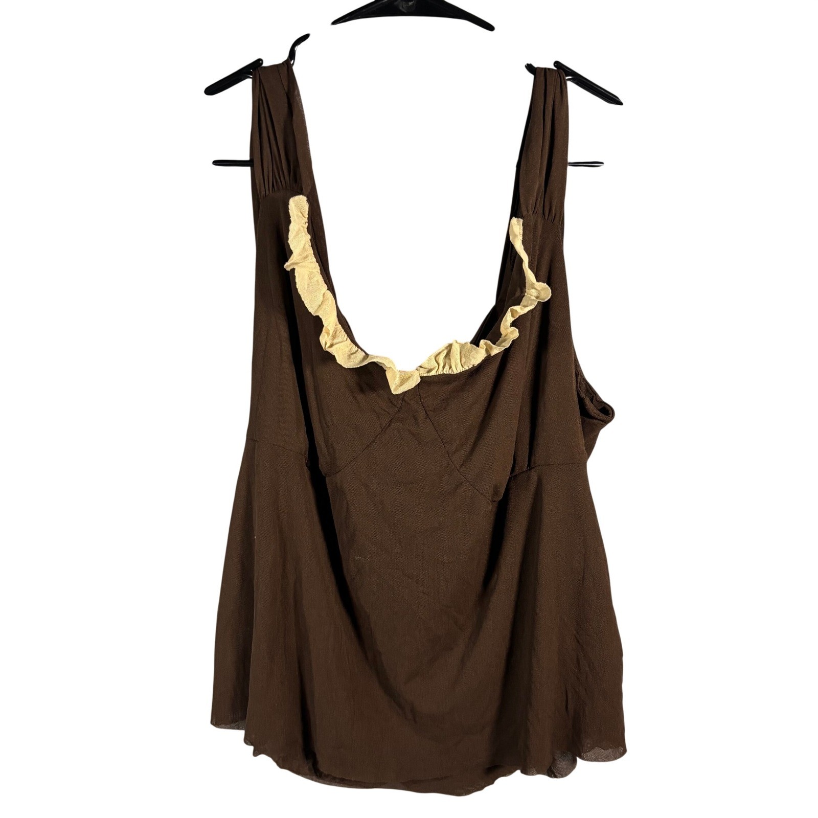 New York City Design Co Tank Top Womens 3X Brown Ruffle Trim Sleeveless