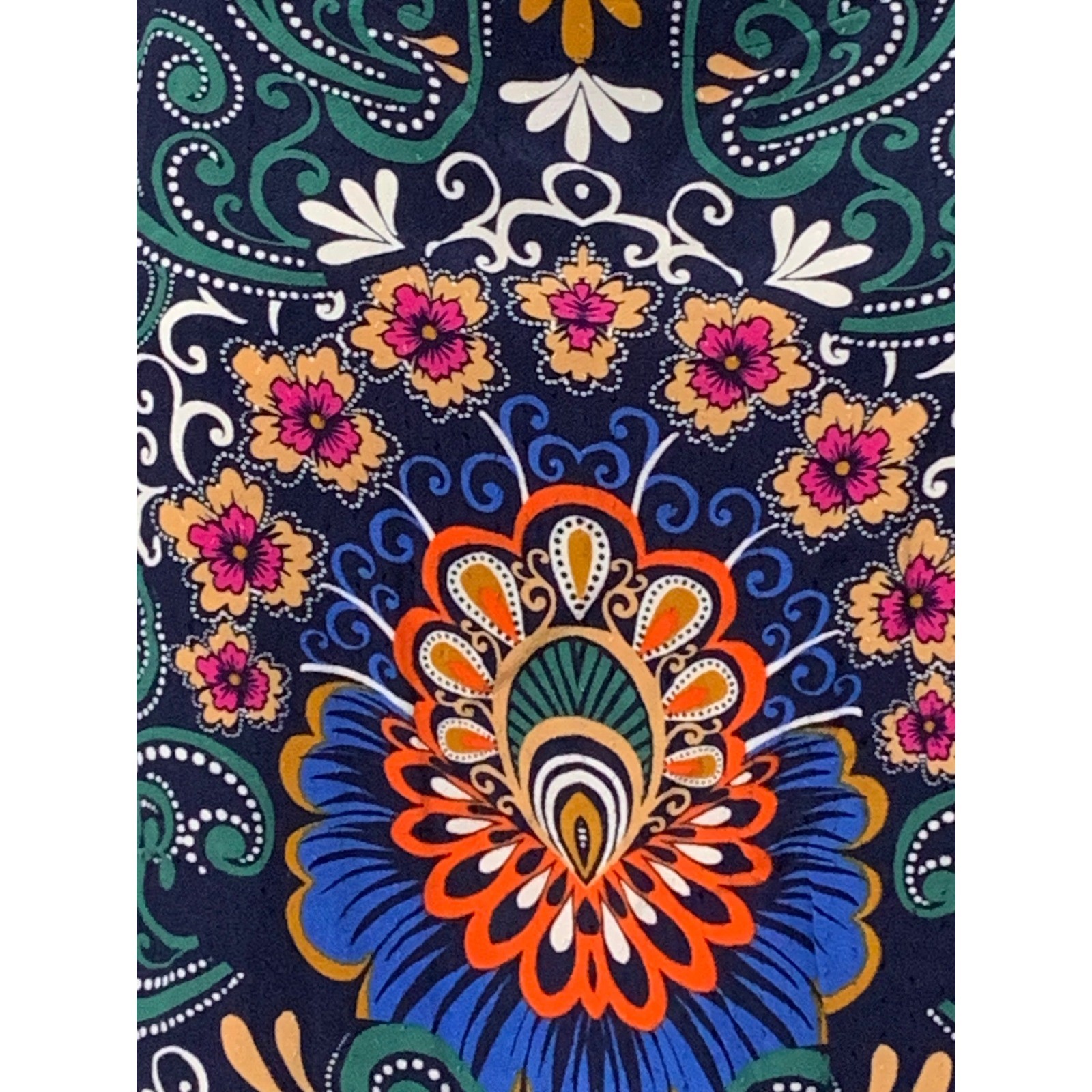 Anthropologie Navy Paisley Floral Smocked Waist Dolman Blouse Top Size M