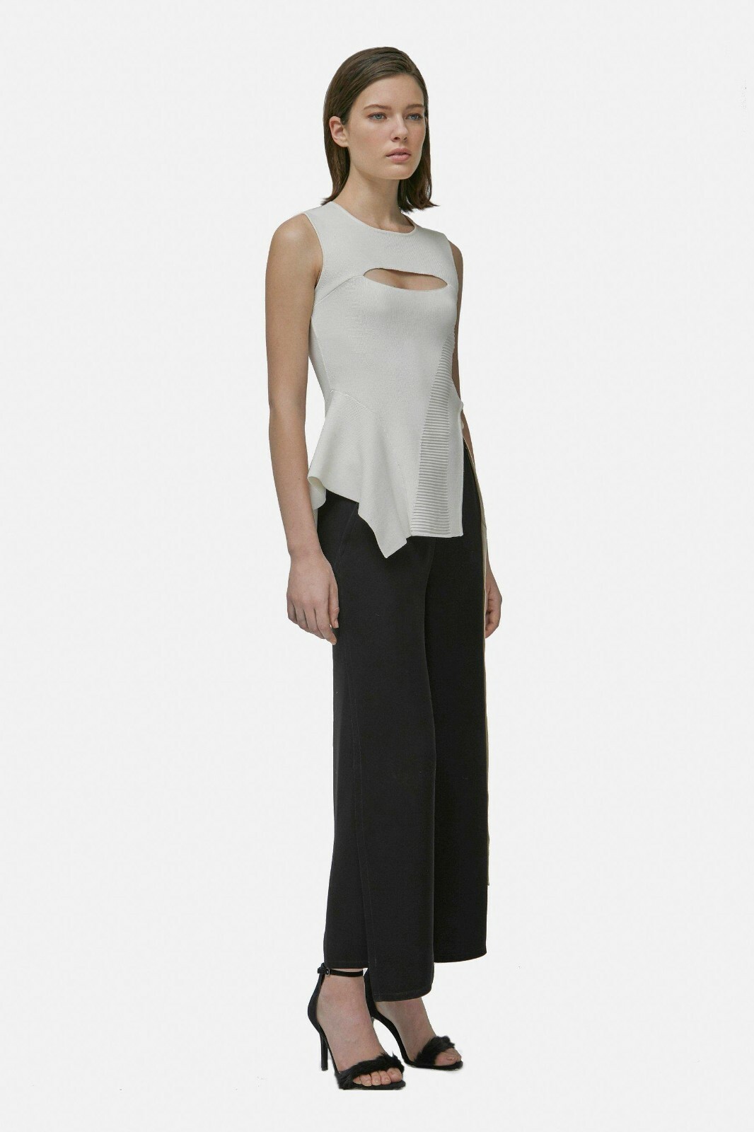 Yigal Azrouel Off White Stretch Jersey Sleeveless Key Hole Top 8 NWT $490