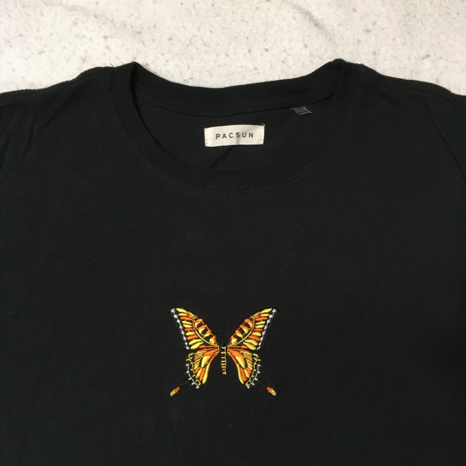Pacsun black T-shirt with Monarch Butterfly Embroidered large