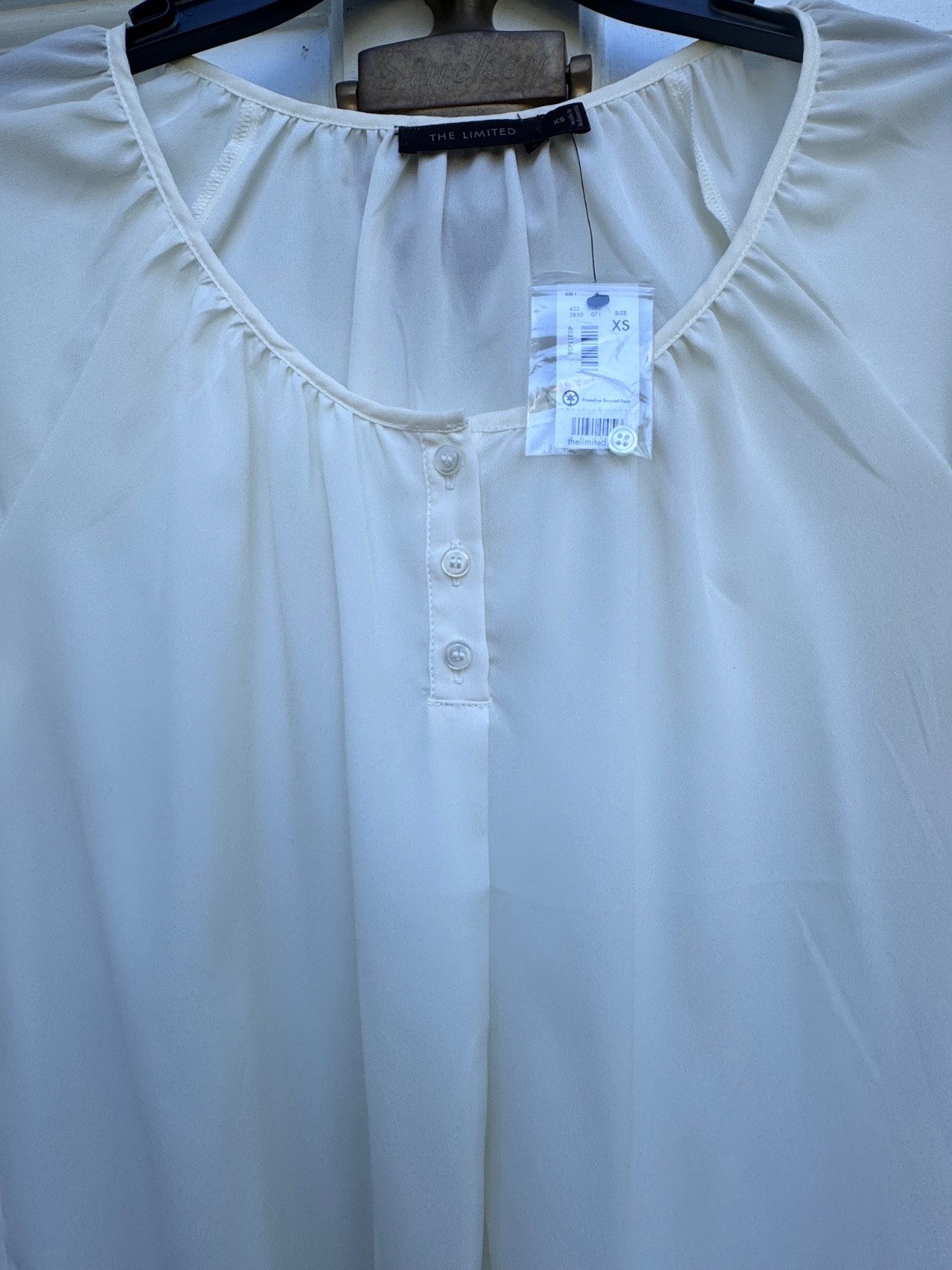 NWT The Limited Womens Ivory Semi-Sheer Peasant Blouse XS Cinched Hem Career