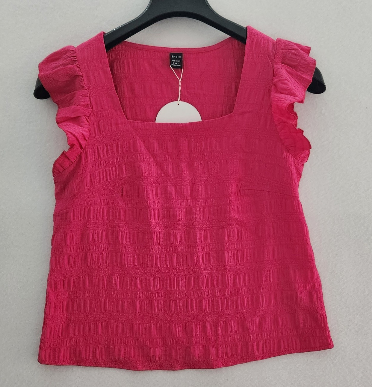 SHEIN VCay Pink Solid Print Sleeveless Ruffle Tank Top Size Small NWT