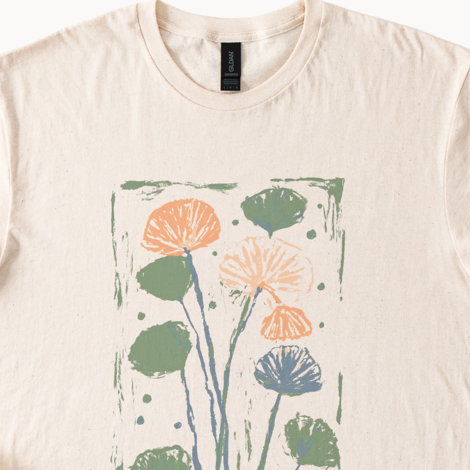 Hand-Painted Botanical Flowers Graphic Tee Natural Gildan Unisex