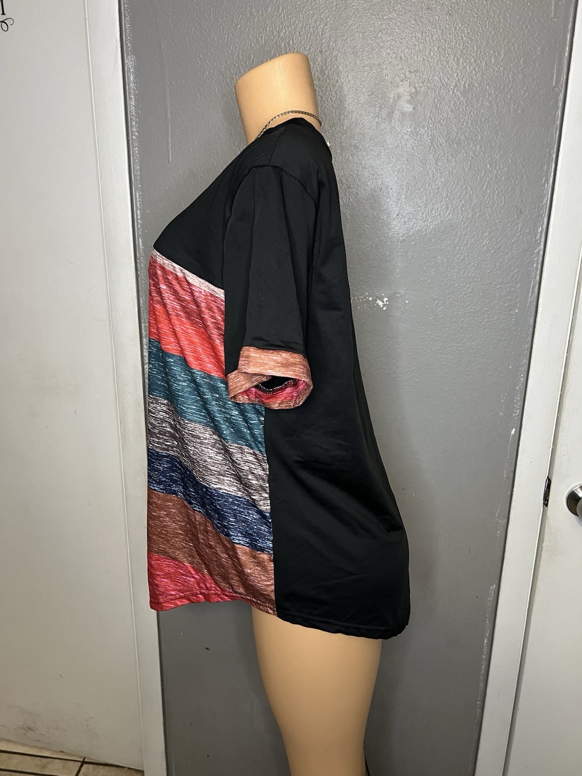 Emery Rose Black Striped V-Neck Short Sleeve Button Front Tee 1XL Plus