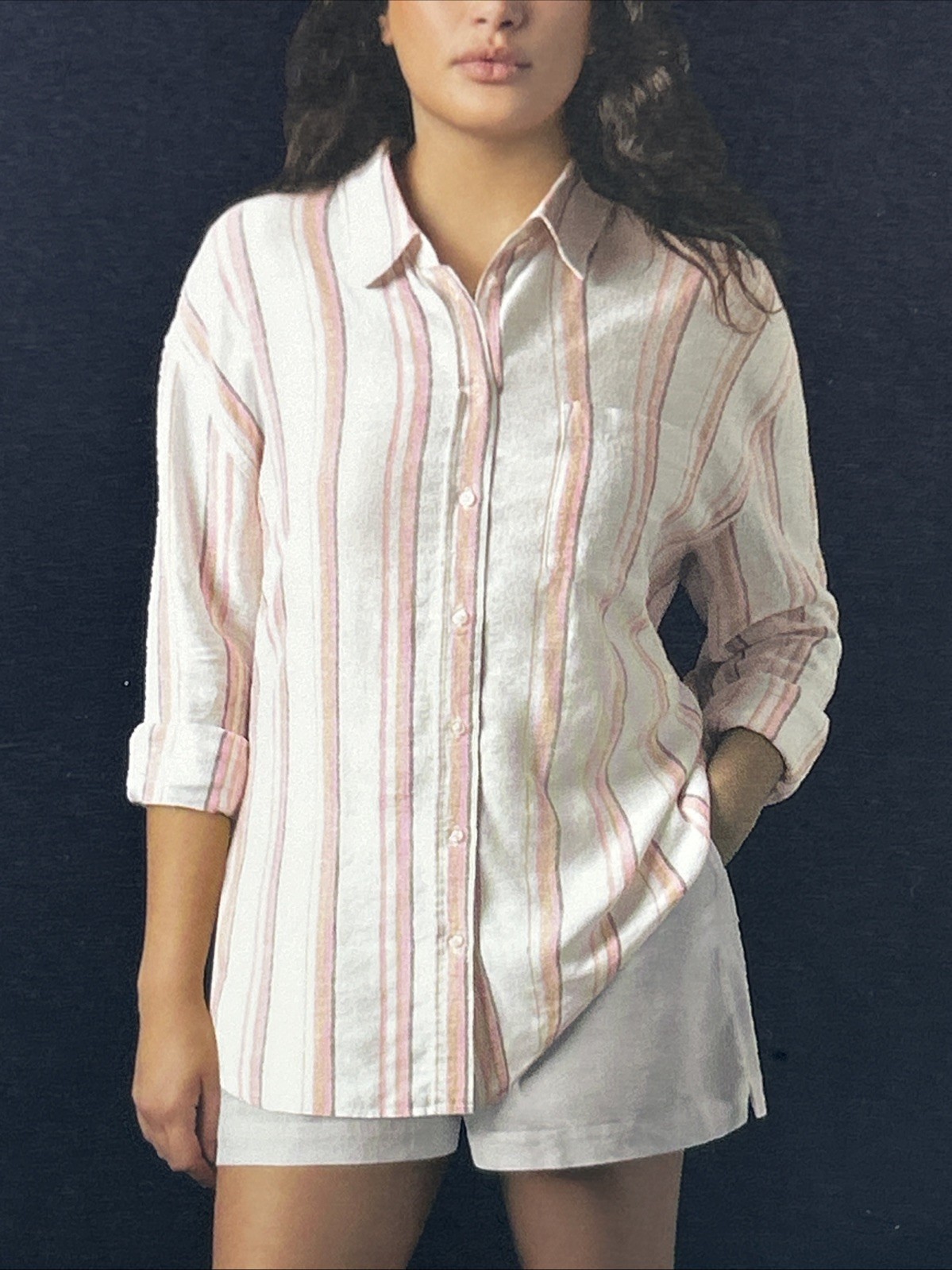 Gap Women’s Linen Button Down Top Size XXL Multi Stripe