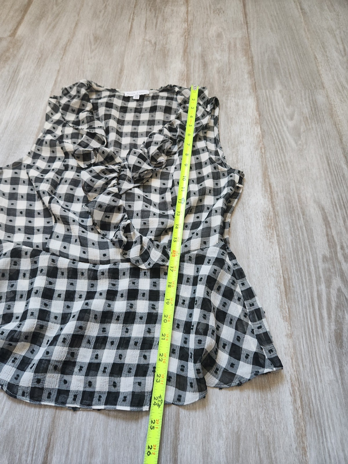 Maison D’Amelie Paris Gingham Faux Wrap Blouse Ruffle Sleeveless Sz M EUC