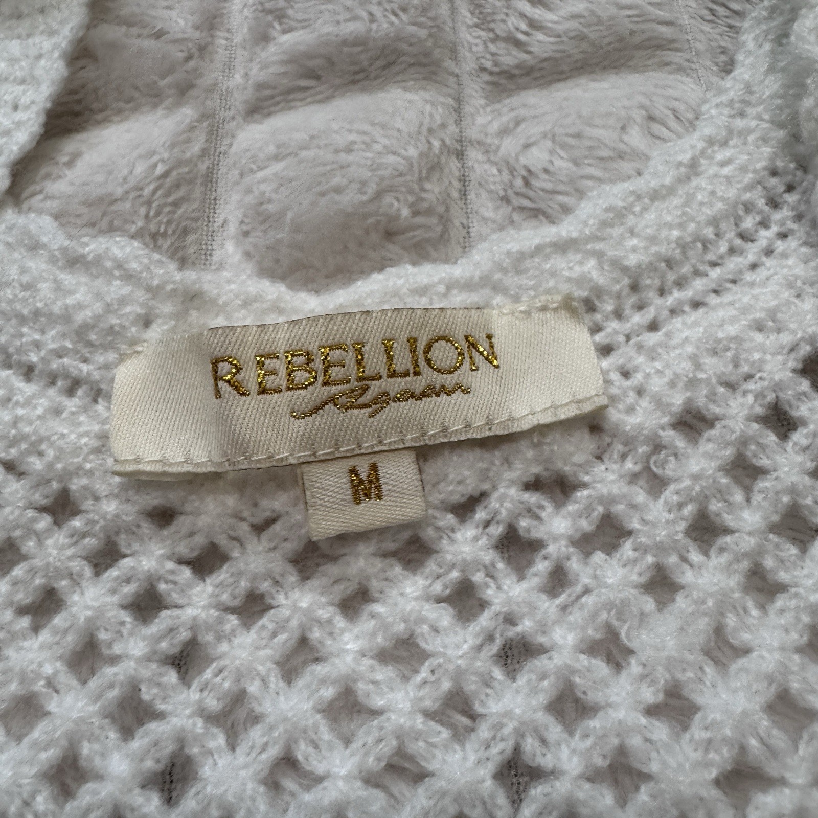 REBELLION AGAIN Medium White Crochet Floral Sleveless Crop Top Boho Y2K Festival