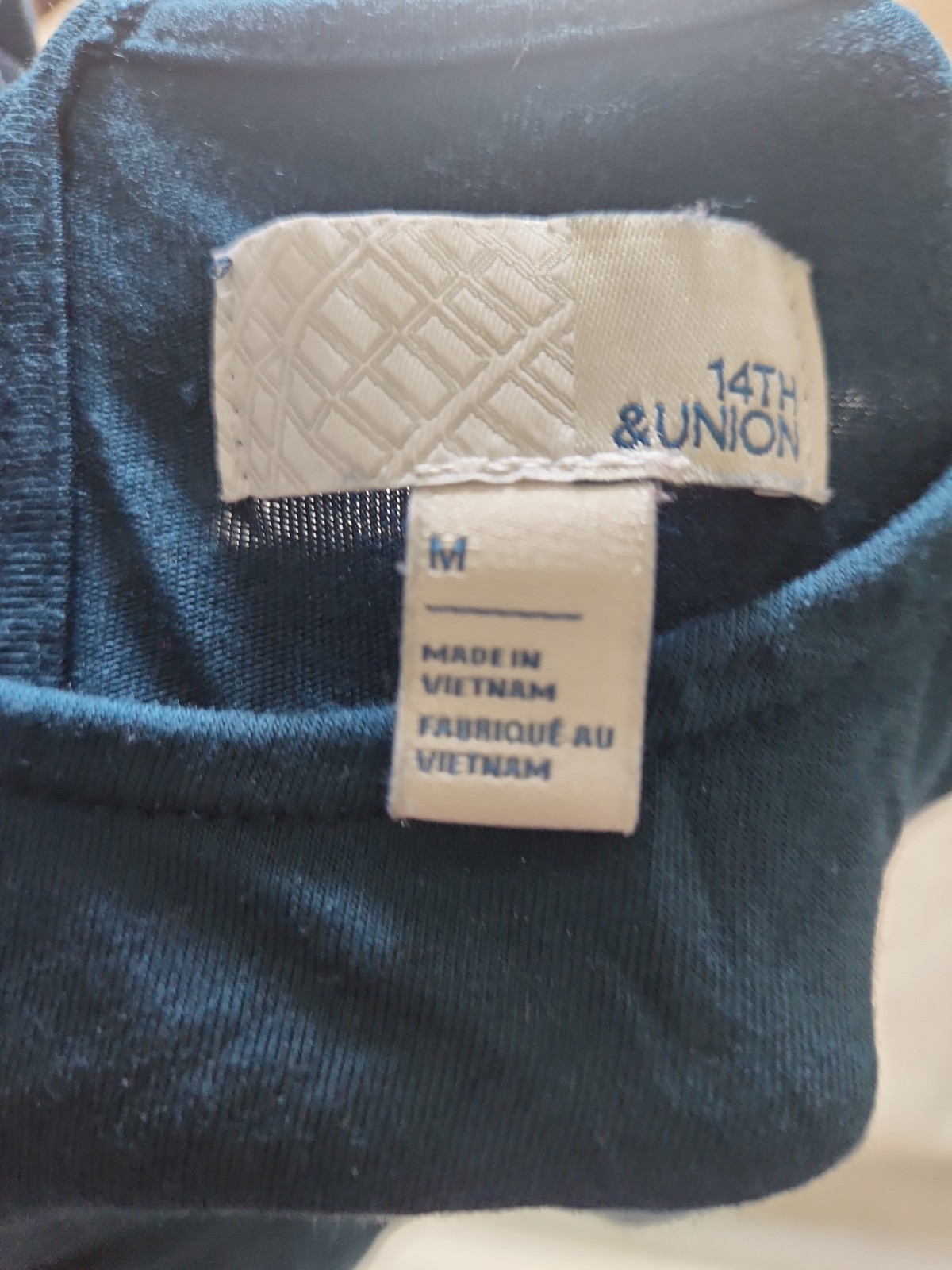 14th & Union Top Dark Blue Green Teal Medium Tie Back Peplum Top Stretch