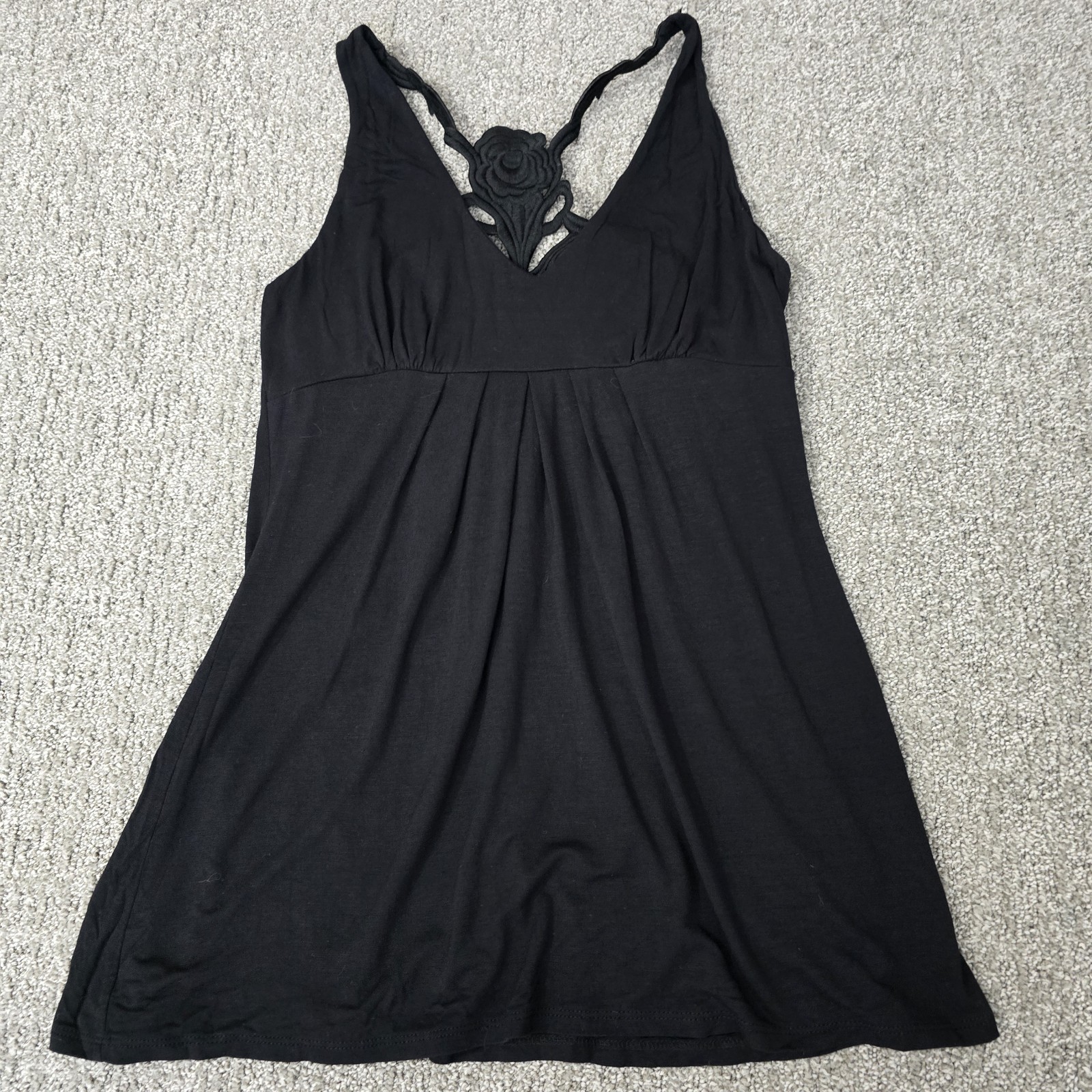 Vtg Twenty One Black Embroidered Back Babydoll Tank Top M Boho Festival Y2K