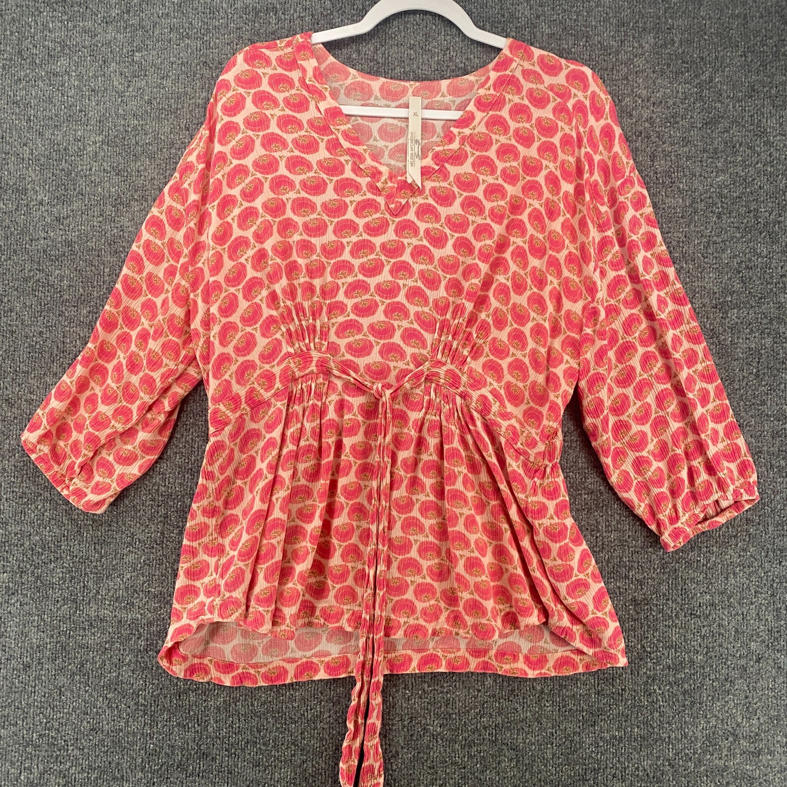 Melissa Mccarthy Seven7 Blouse Top Womens XL Pink Floral Babydoll Peasant Boho