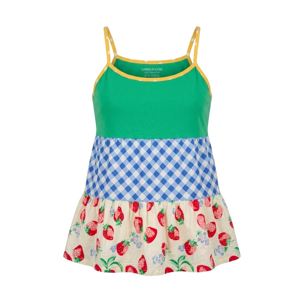 Matilda Jane Summer Meadows Strawberry Gingham Tiered Cami Top Green Blue Small
