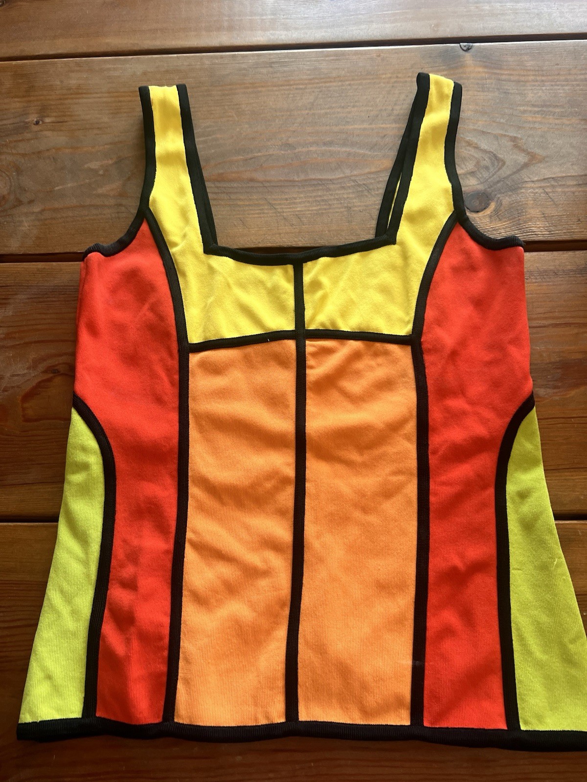 Vintage Cache Tank Top, Color Block Orange Yellow, Size Large