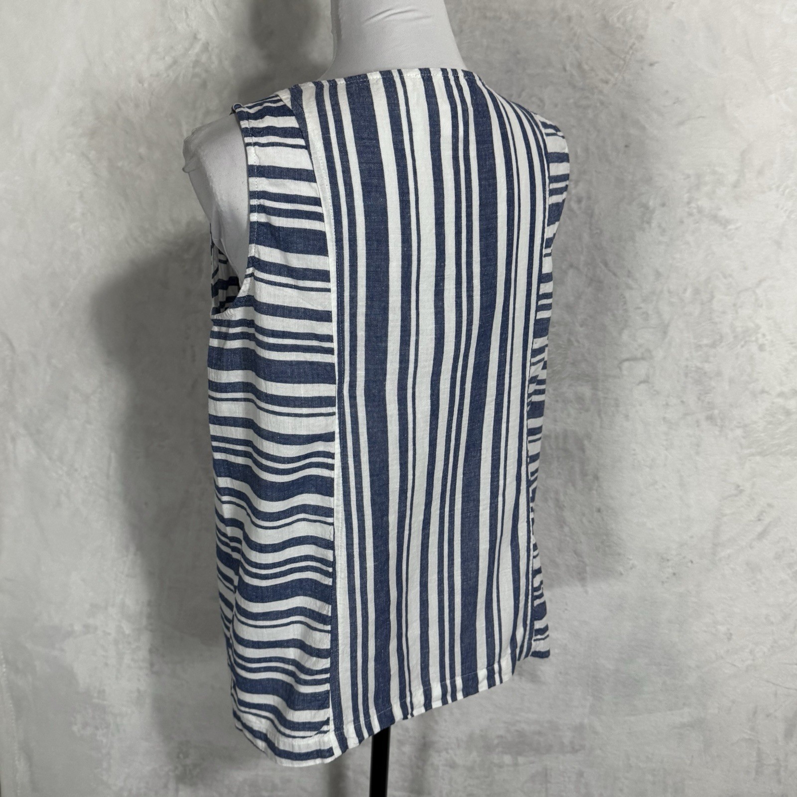 Andrea Jovine Striped Linen Top Size S Boxy Loose Sleeveless White Blue Coastal