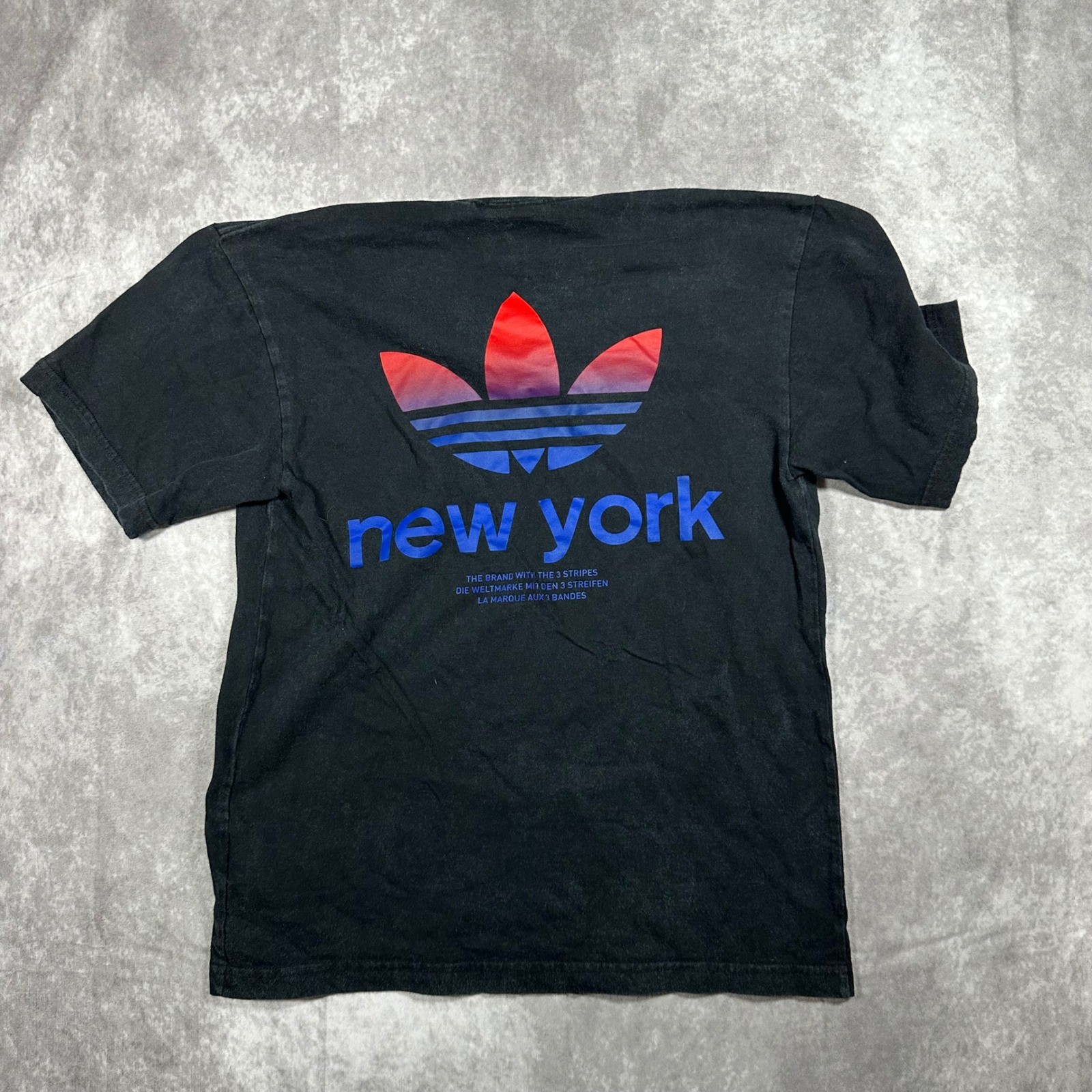 Adidas Originals NYC Trefoil Graphic T-Shirt M Black Notch Neck Womens Athletic