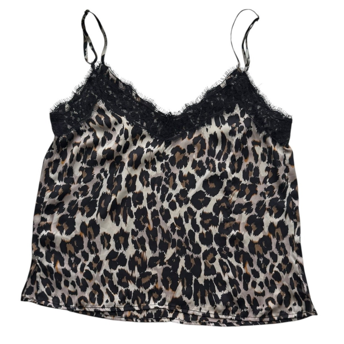 BP. Leopard Cami Animal Print Tank Top Lace Lingerie Womens Sz XS Black Tan Y2K