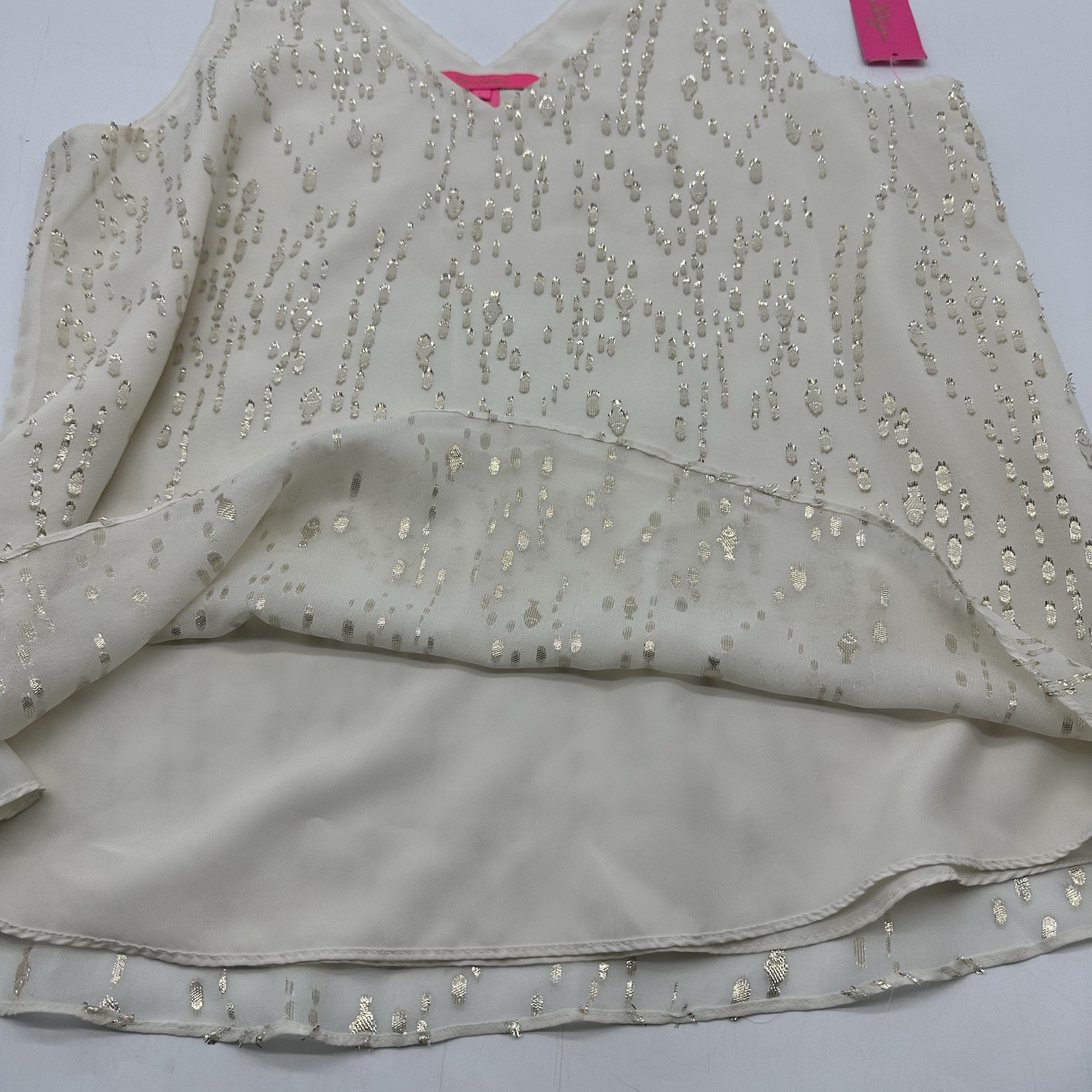 Lilly Pulitzer Florin Size Large Silk Metallic Sleeveless Coconut Fish Top NWT