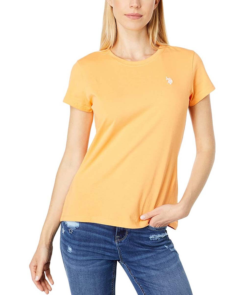 U.S. Polo Assn. T-Shirt Women Large Orange Stretch Short Sleeve Crew Neck QLW269